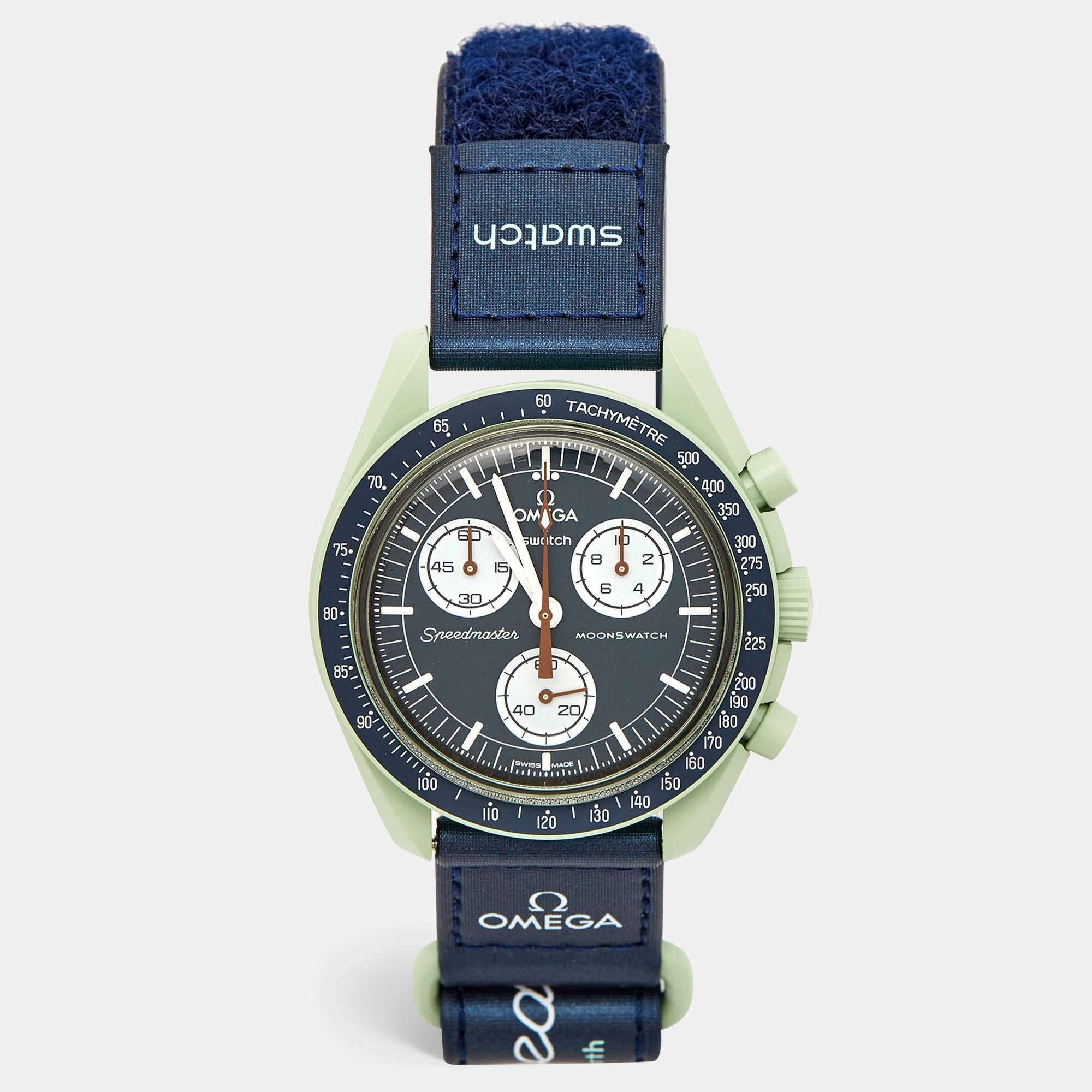 Omega X Swatch Navy Blue/Green Bioceramic Velcro MoonSwatch Mission To Earth S033G100 Unisex Wristwatch 42 mm