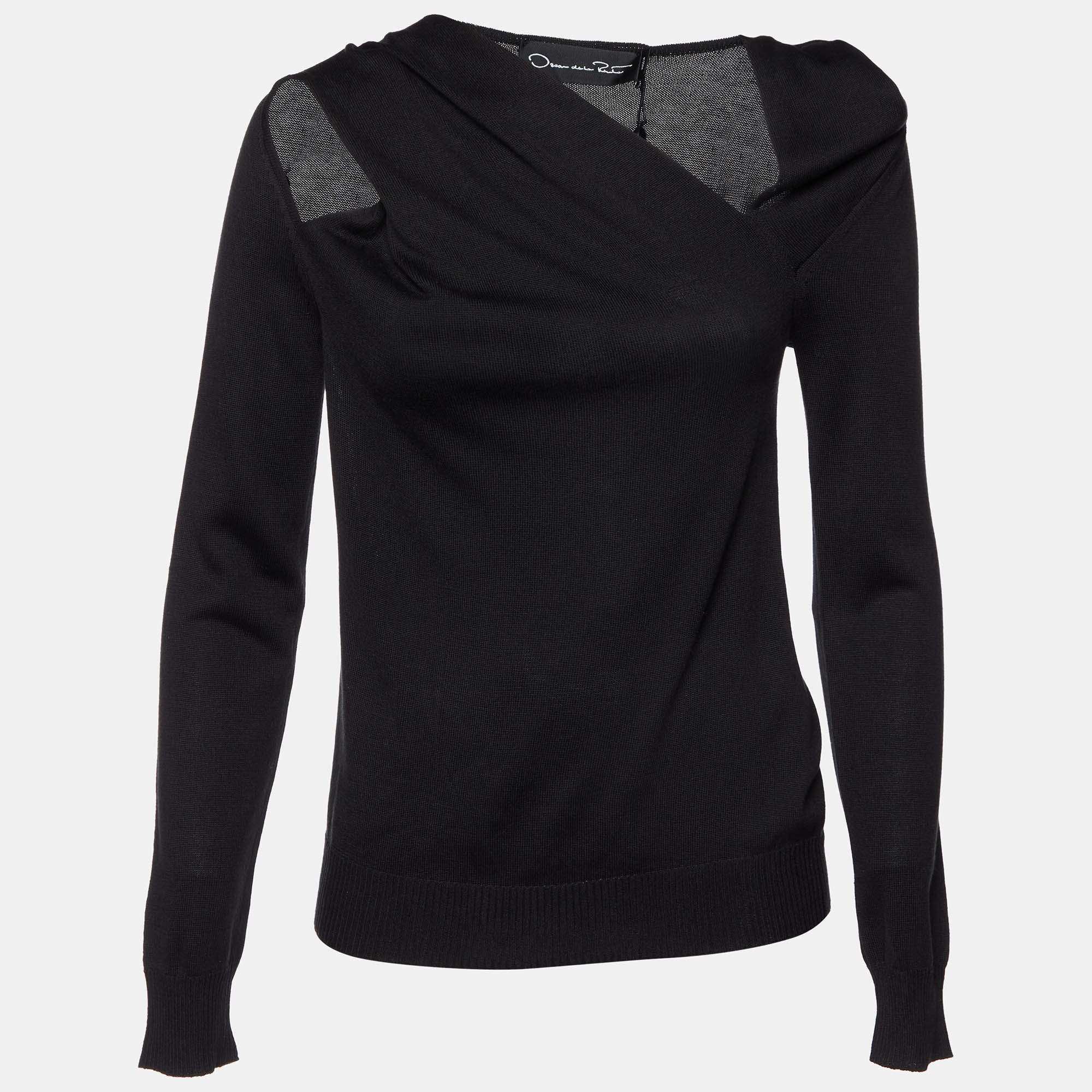 Pre Owned Oscar de la Renta Black Silk Knit Sweater M