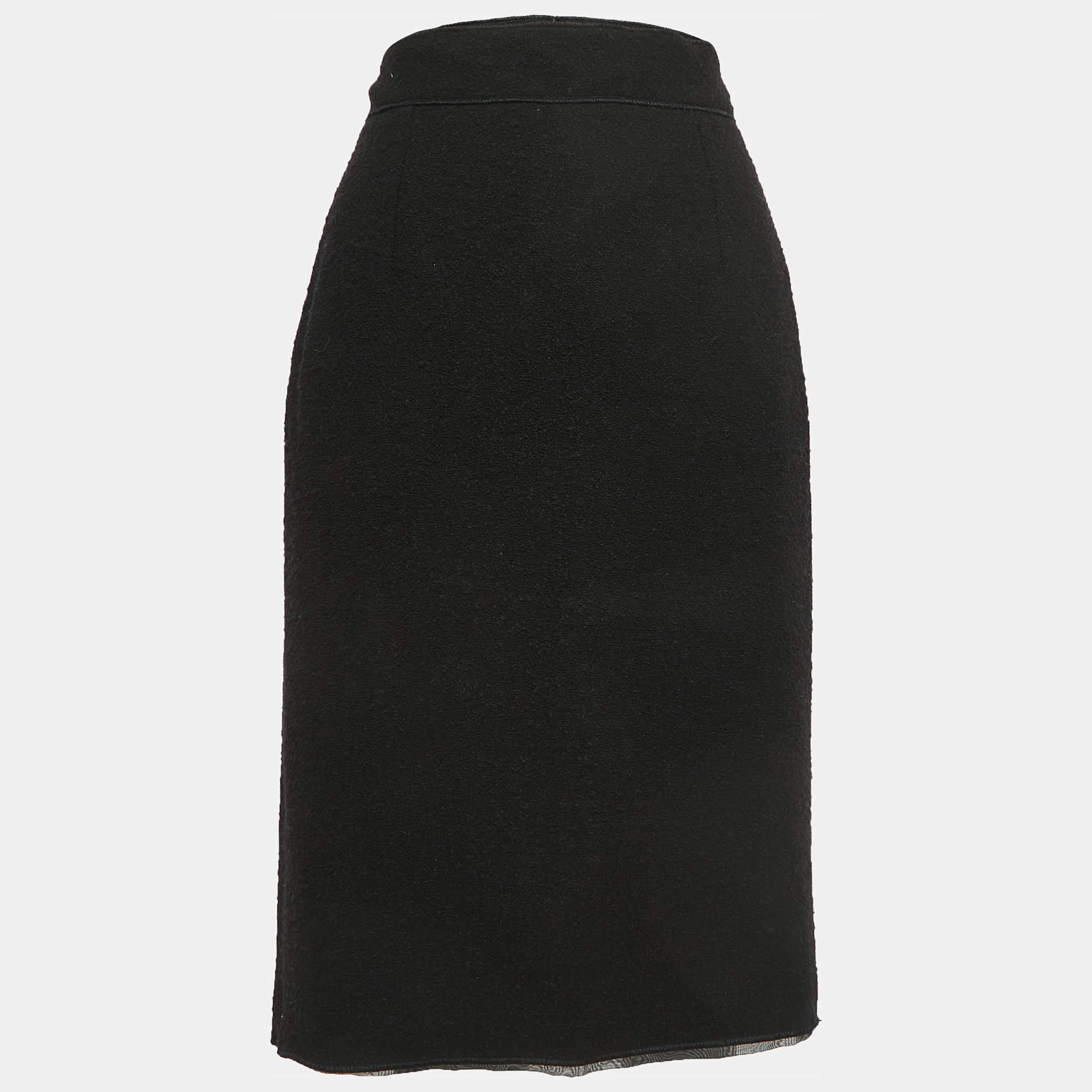 Pre Owned Oscar de la Renta Black Wool Blend Pencil Skirt M 