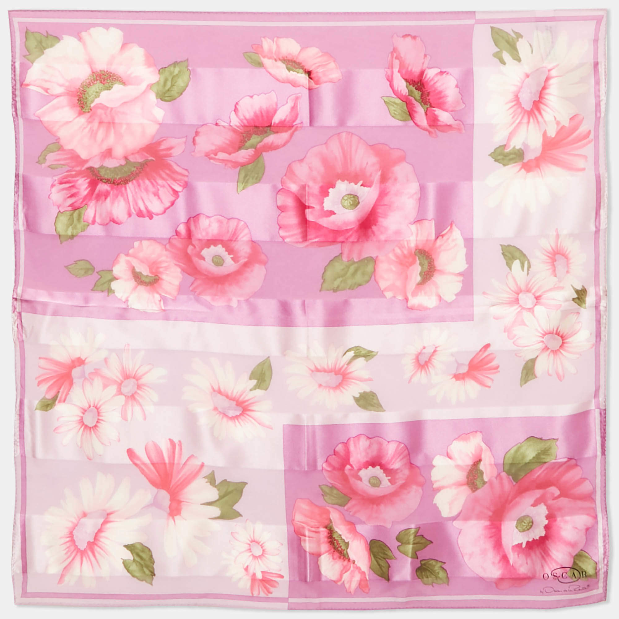 Pre Owned Oscar de la Renta Purple Floral Print Silk Scarf 