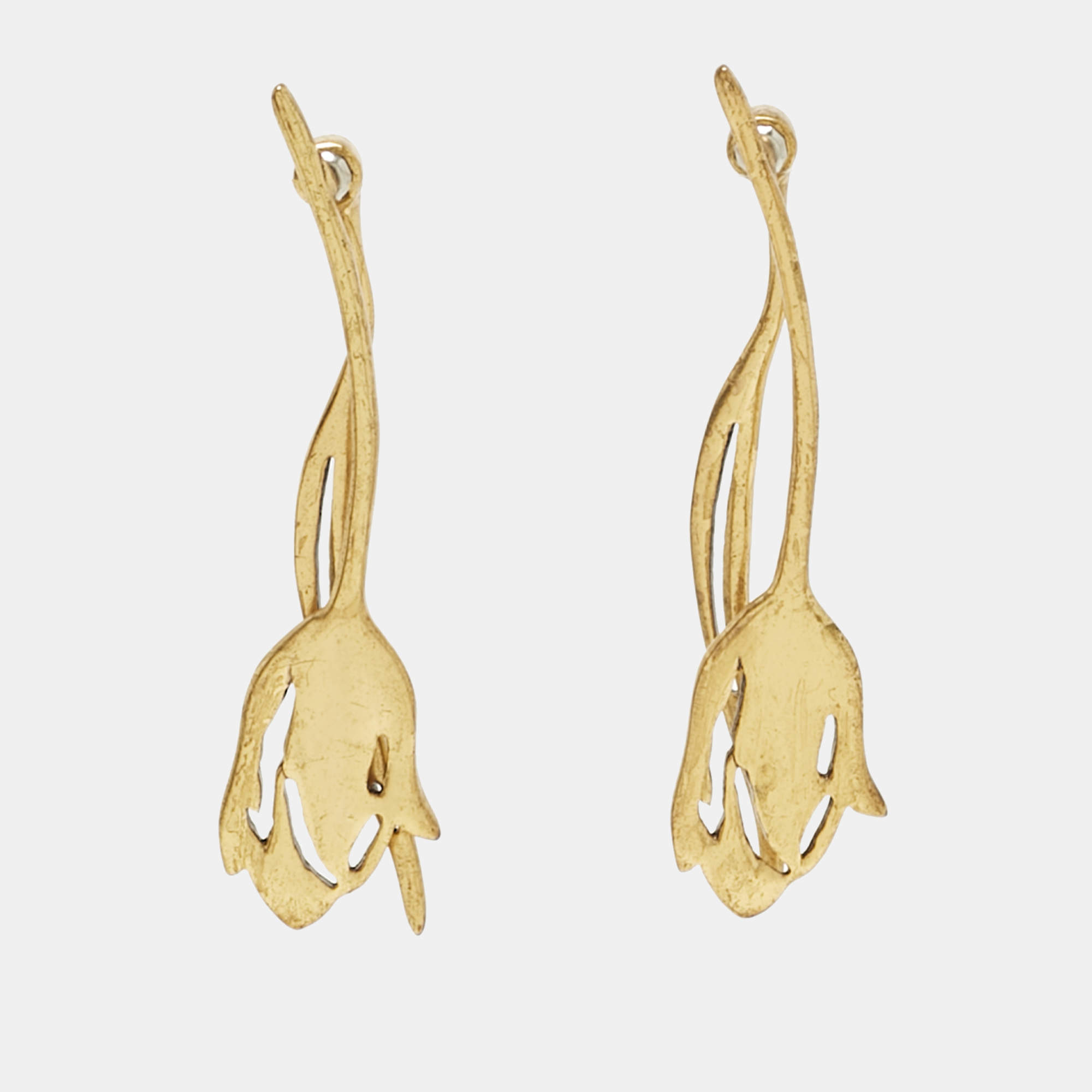 Pre Owned Oscar De La Renta Tulip Gold Tone Earrings