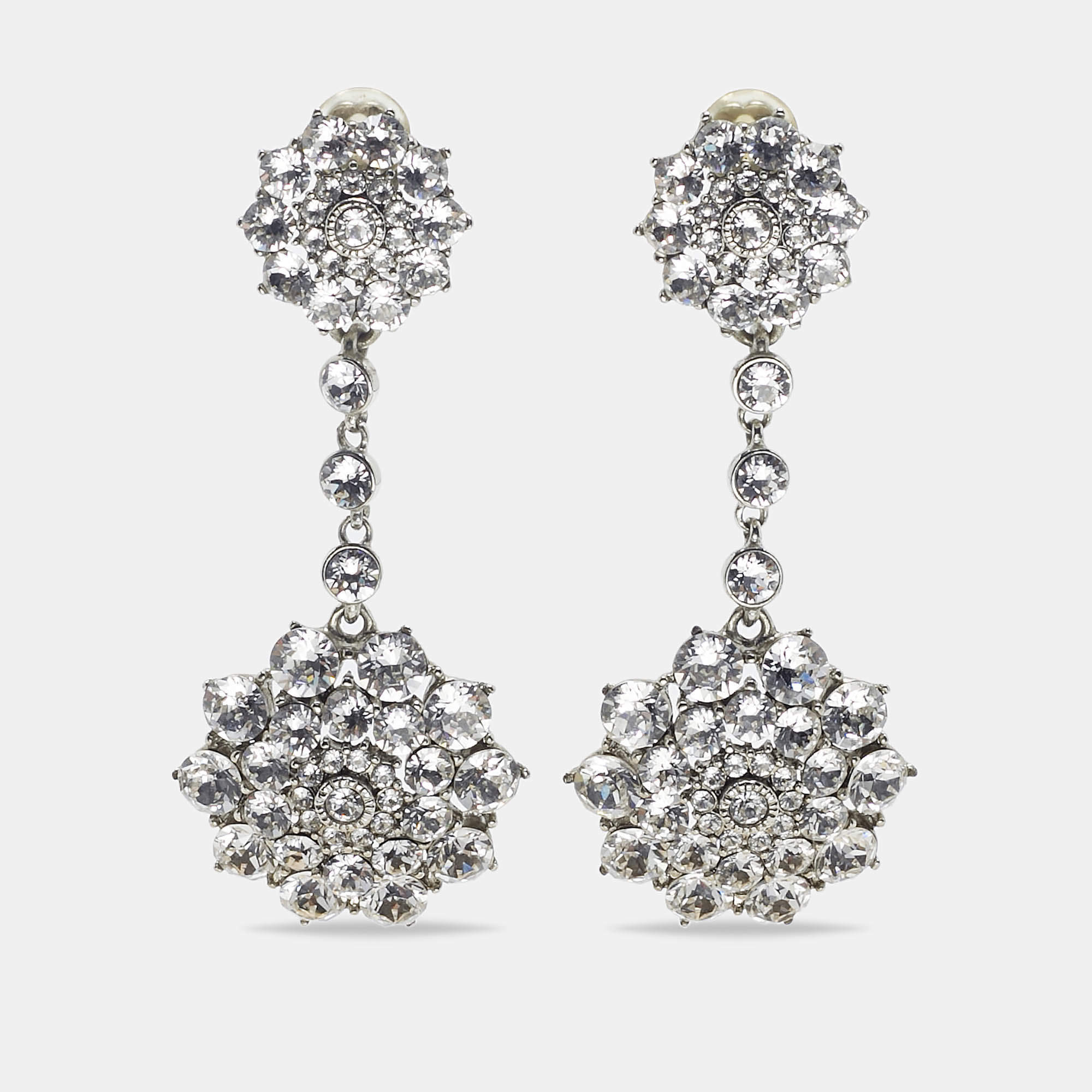 Pre Owned Oscar de la Renta Crystals SIlver Tone Earrings