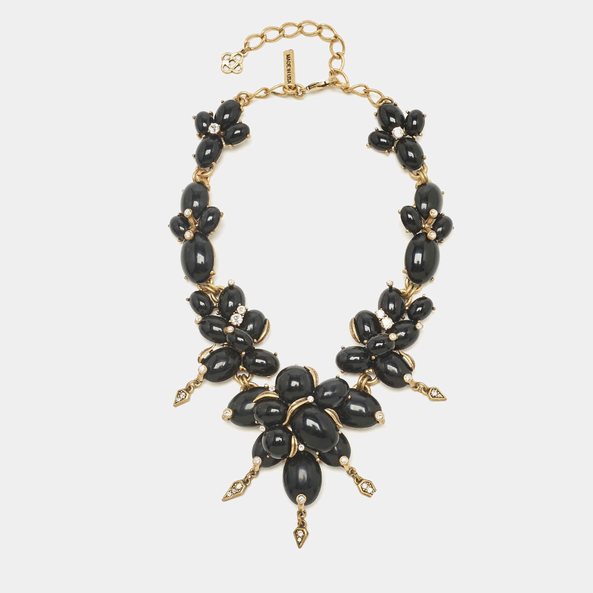 Pre Owned Oscar de la Renta Resin Crystals Gold Tone Necklace