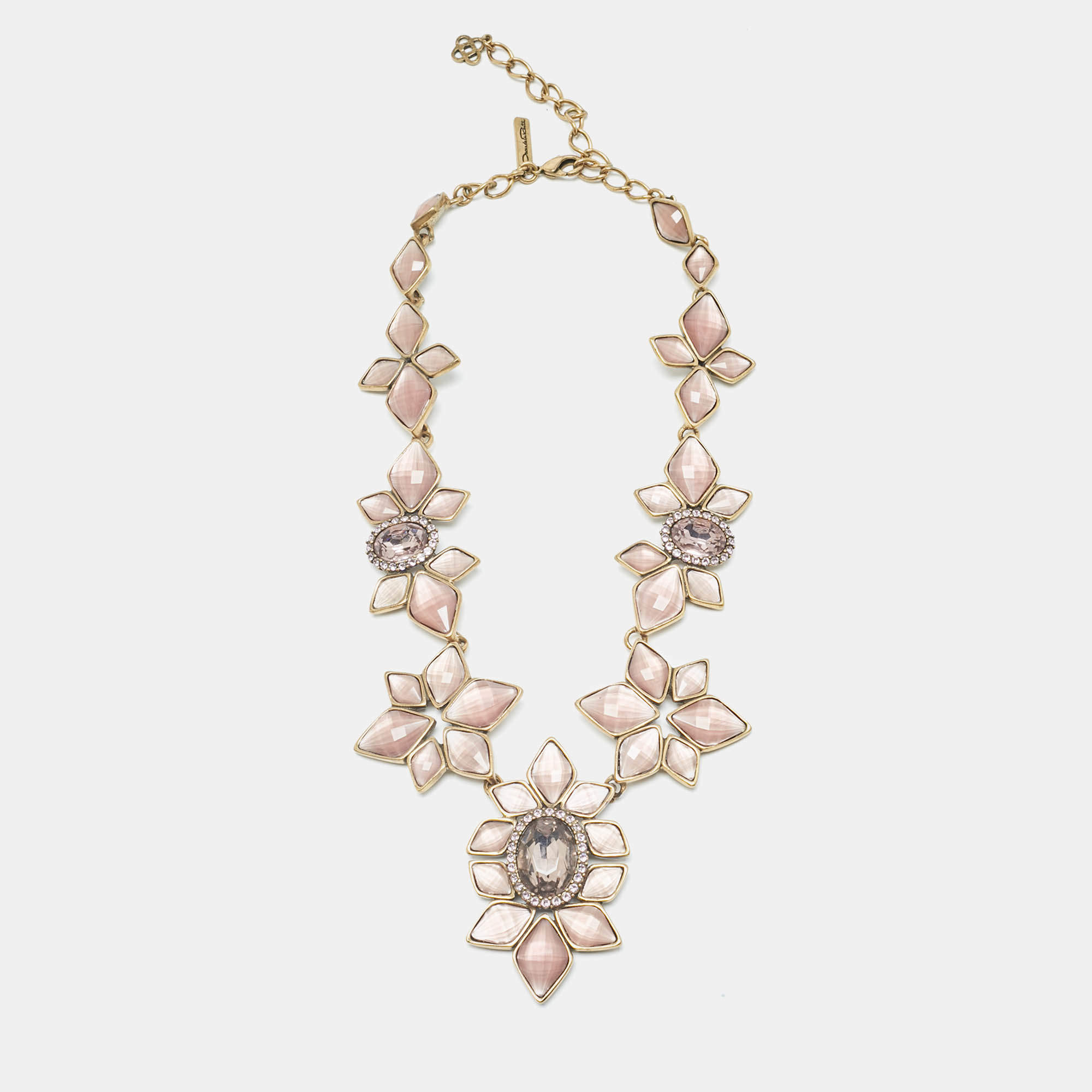 Pre Owned Oscar de la Renta Resin Crystals Gold Tone Necklace