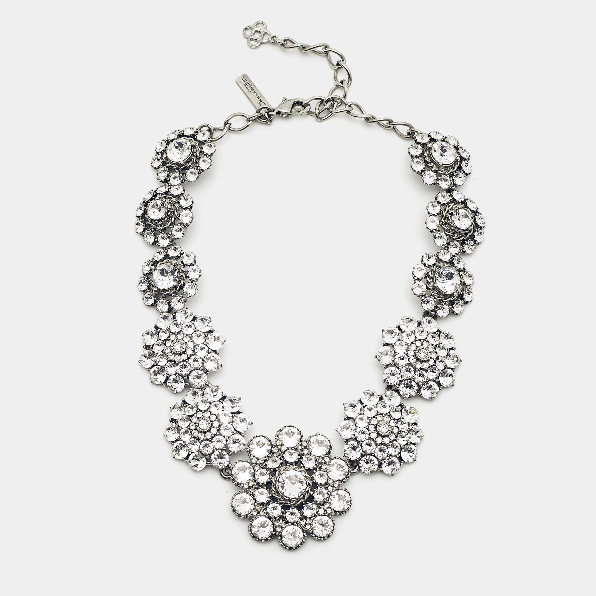 Pre Owned Oscar de la Renta Crystals Silver Tone Necklace