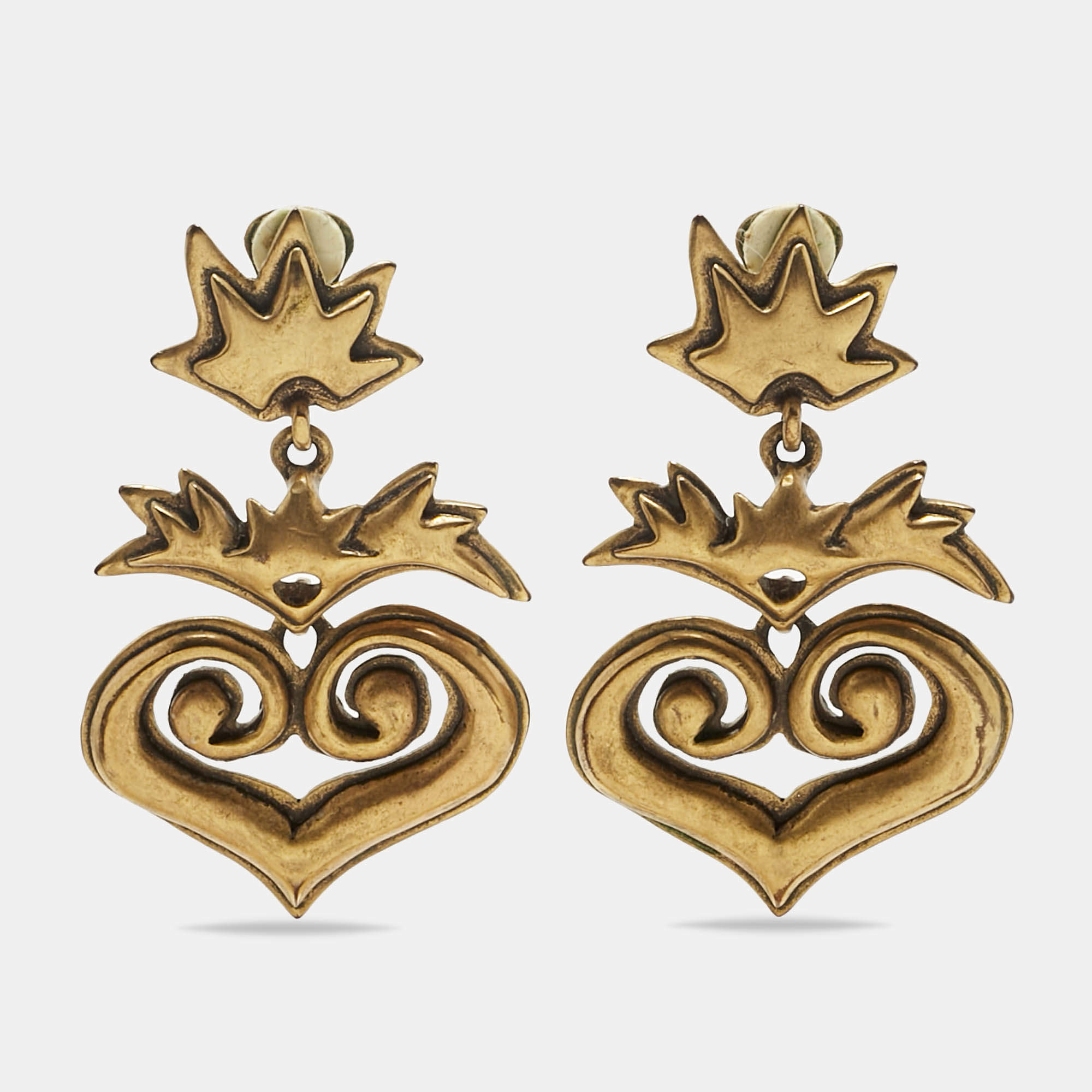 Pre Owned Oscar de la Renta Gold Tone Earrings