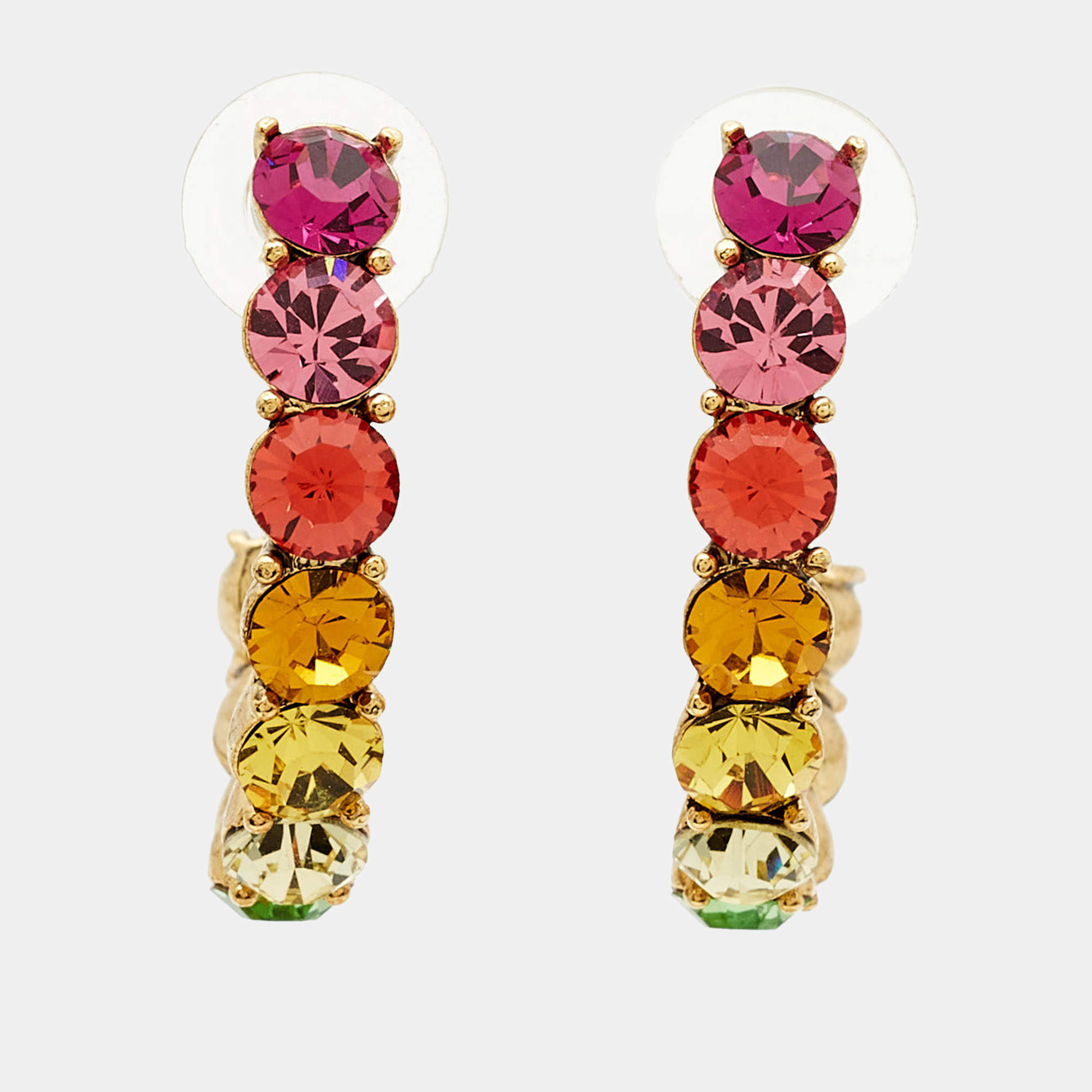 مملوكة مسبقًا Oscar de la Renta Rainbow Crystals Gold Tone Earrings