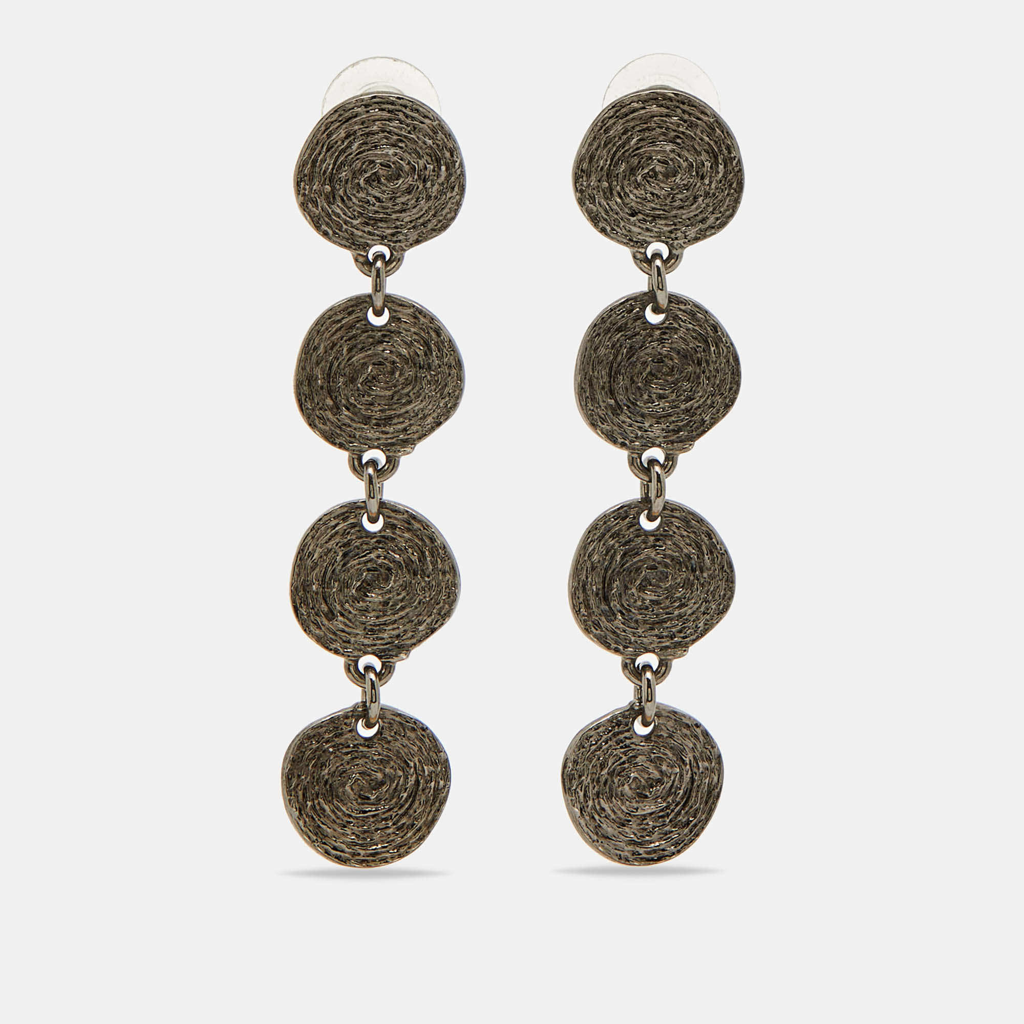 Pre Owned Oscar de la Renta Gunmetal Tone Drop Earrings