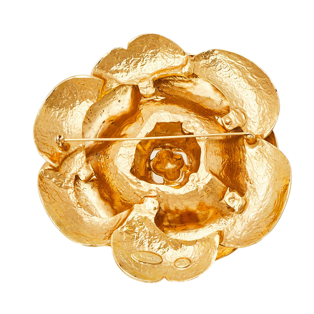 Oscar de la Renta Rosette Gardenia Gold Tone Brooch