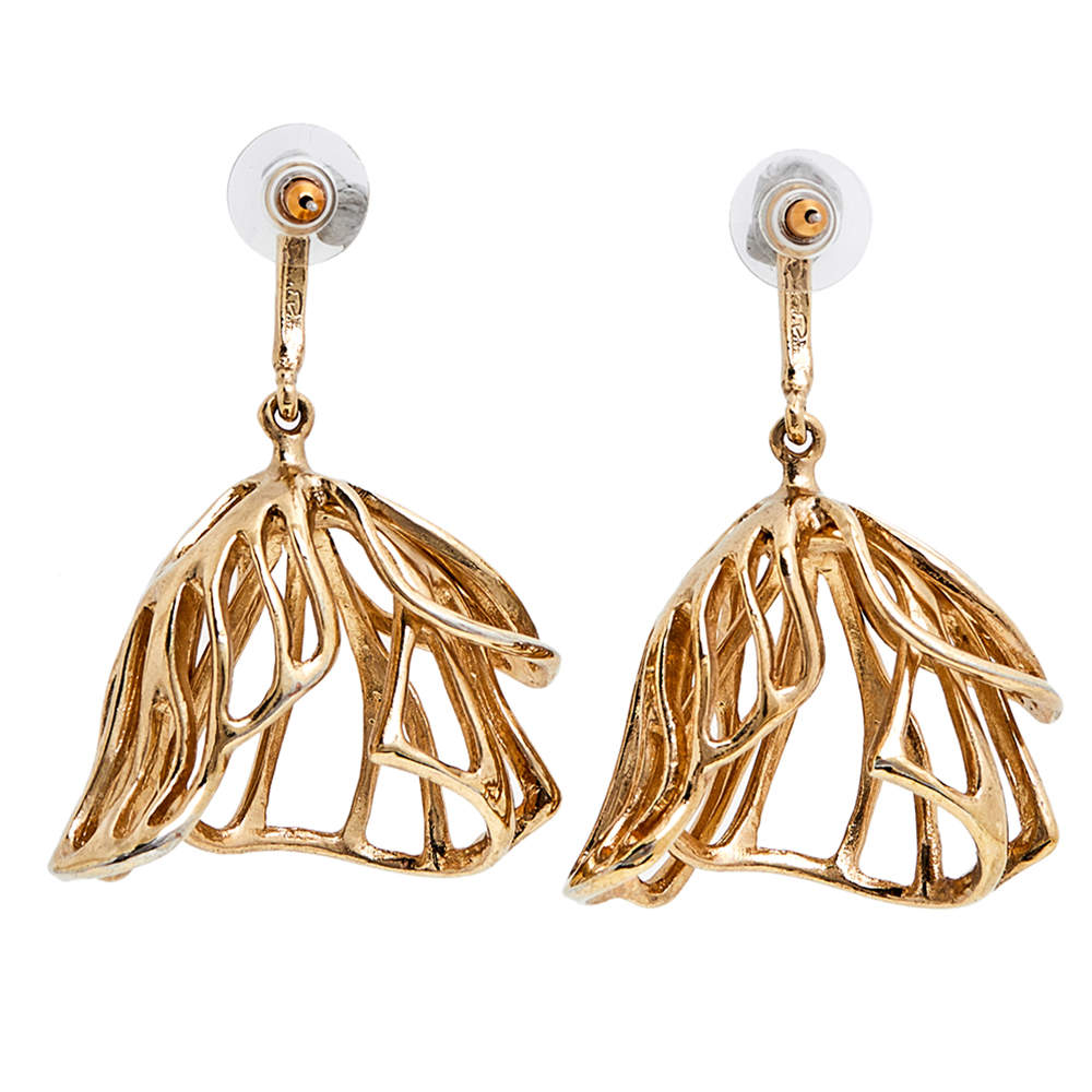 Pre Owned Oscar de la Renta Gold Tone Impatiens Drop Earrings