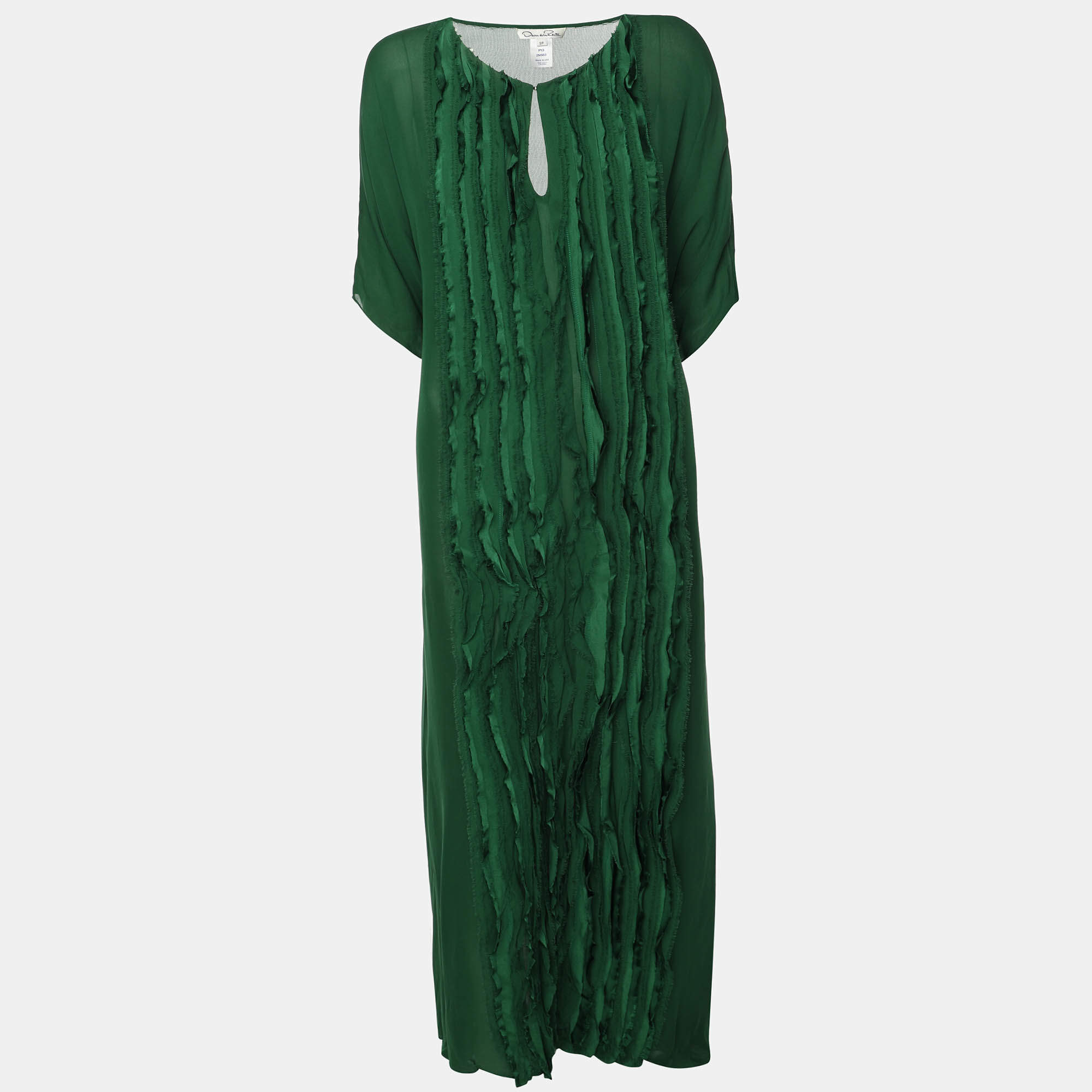 Pre Owned Oscar de la Renta Green Knit Silk Kaftan Dress S