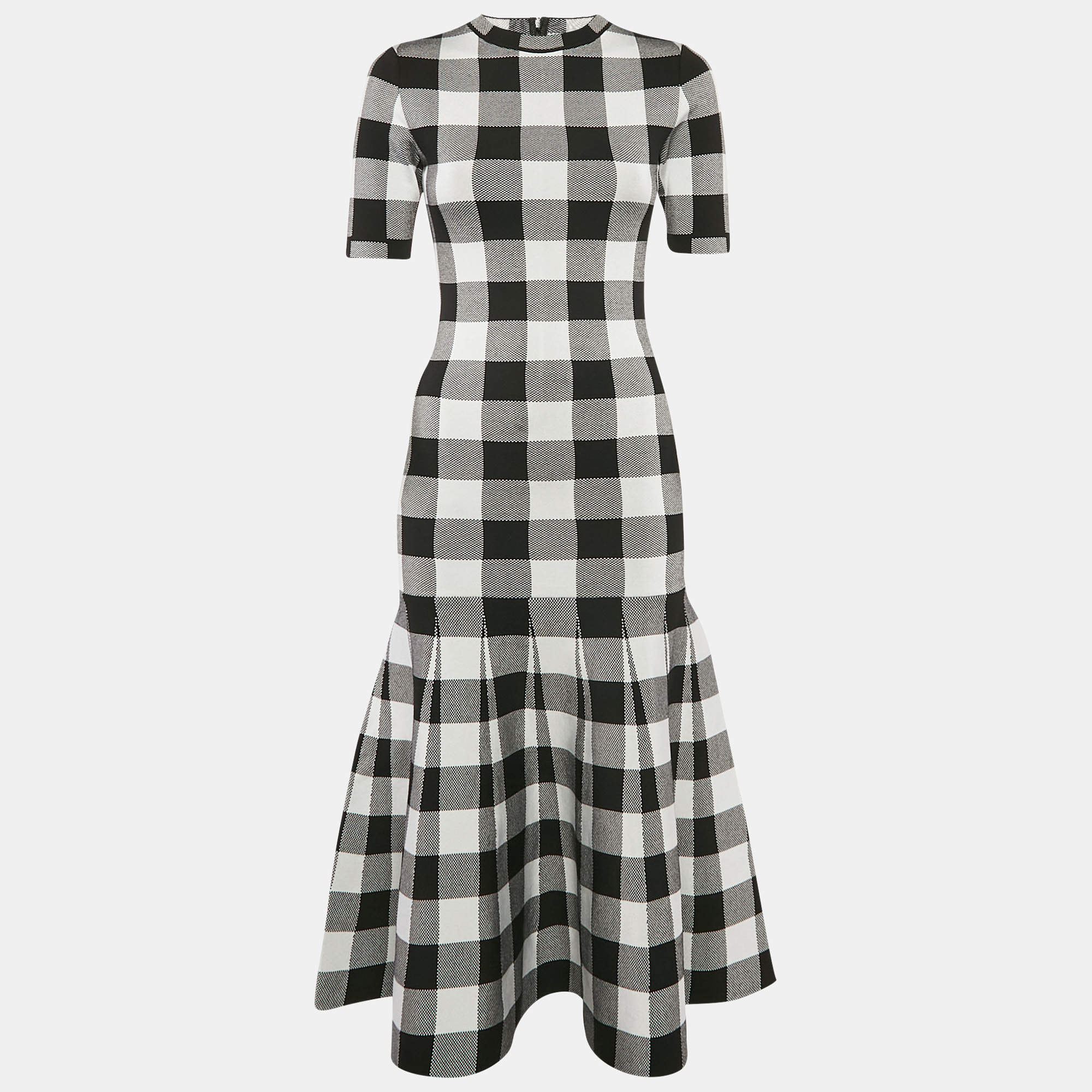 Pre Owned Oscar de la Renta Black/White Jacquard Knit Long Dress S