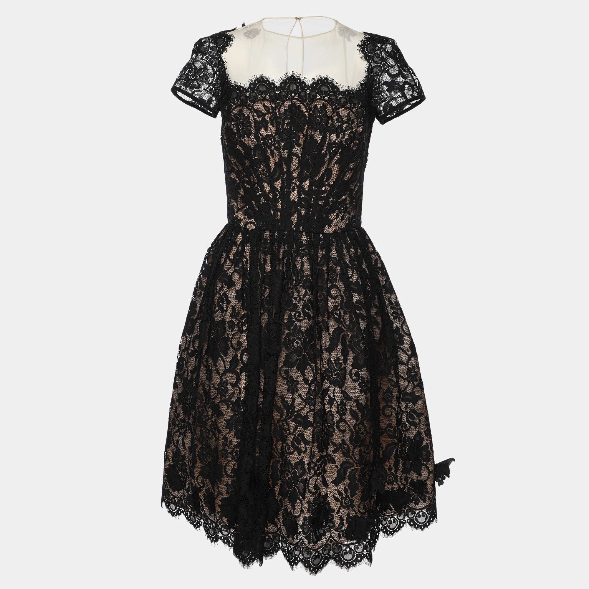 Pre Owned Oscar de la Renta Black Lace Mini Dress S
