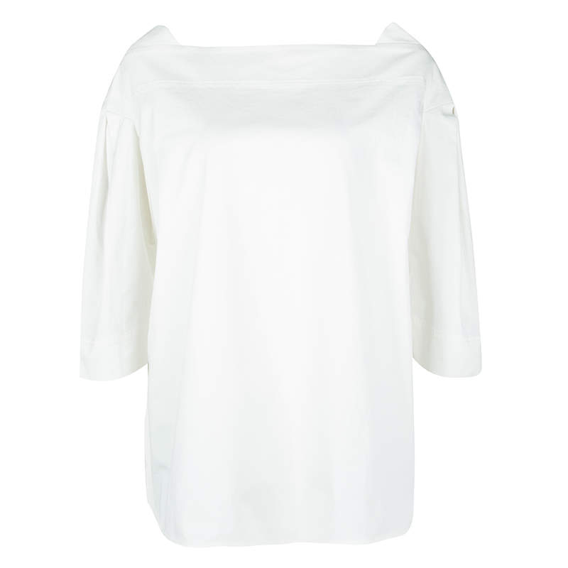 Pre Owned Oscar De La Renta Off White Cotton Puffed Sleeve Blouse XXXL
