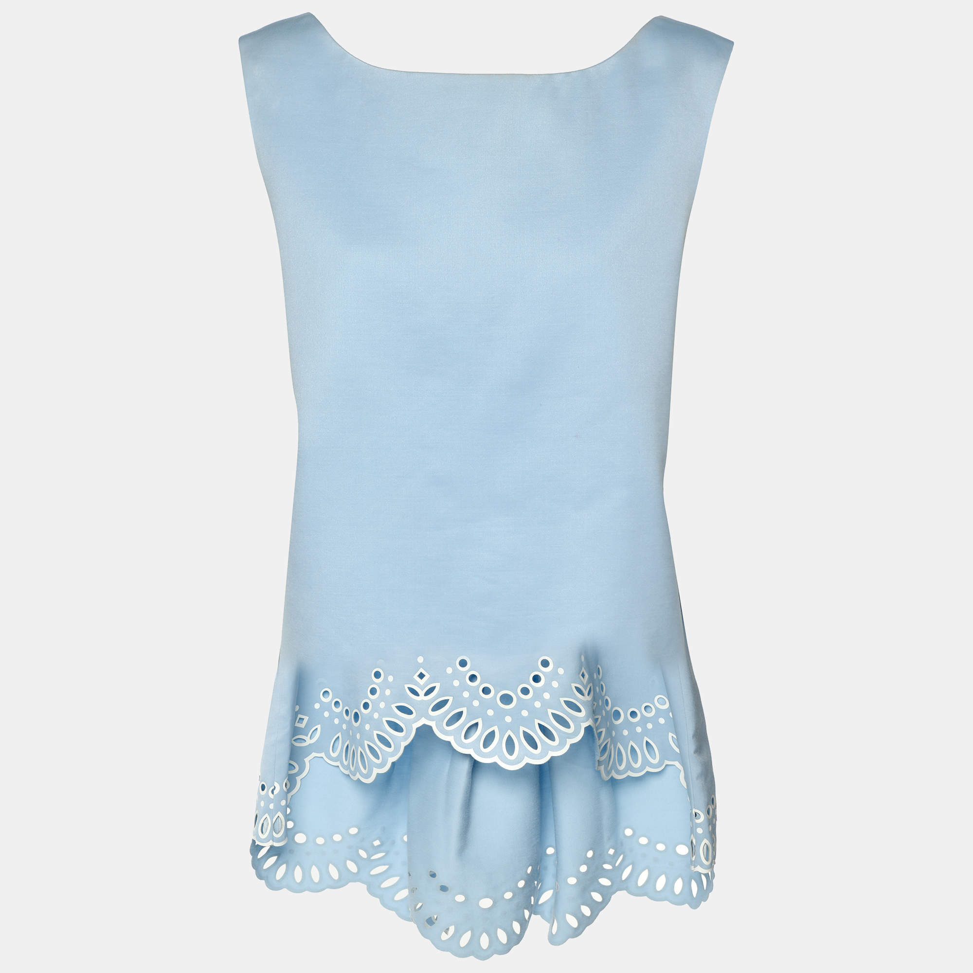 Pre Owned Oscar de la Renta Blue Wool Silk Top M