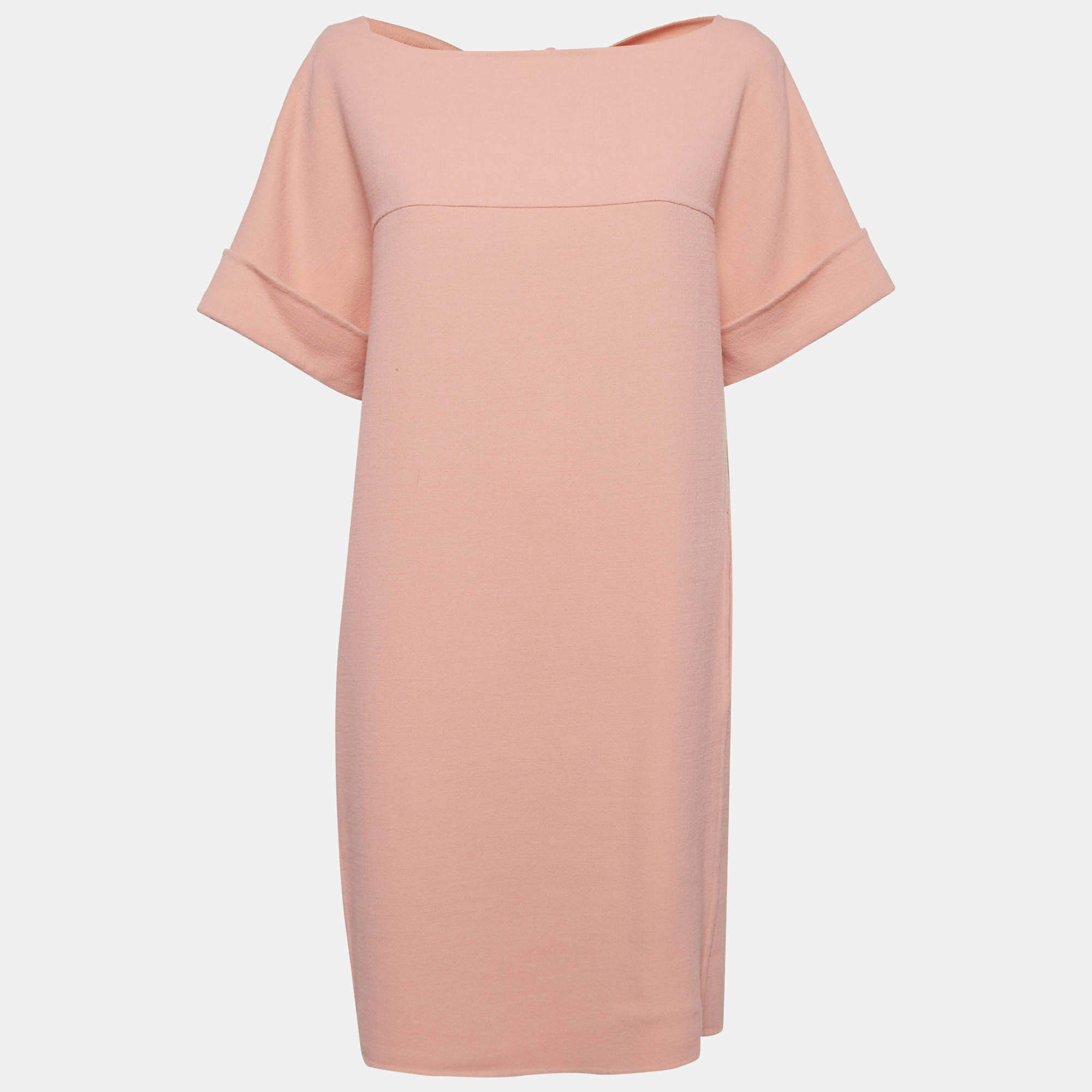 Oscar de la Renta Peachy Pink Virgin Wool Tie-Up Detail Mini Dress L