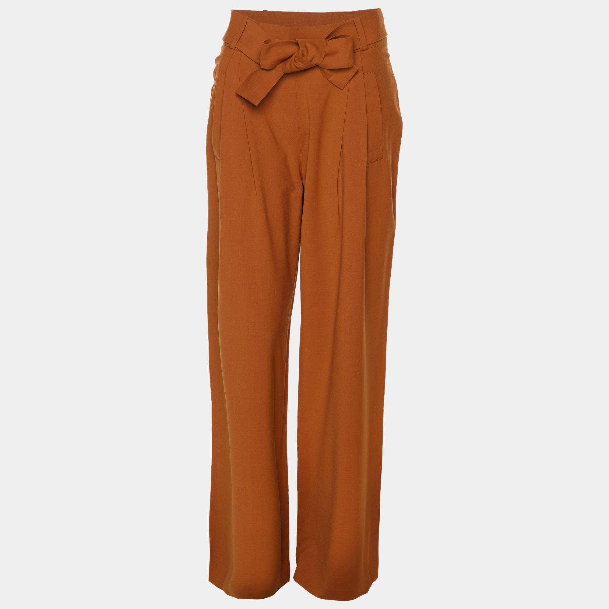 Pre Owned Oscar de la Renta Brown Cupro Palazzo Pants S