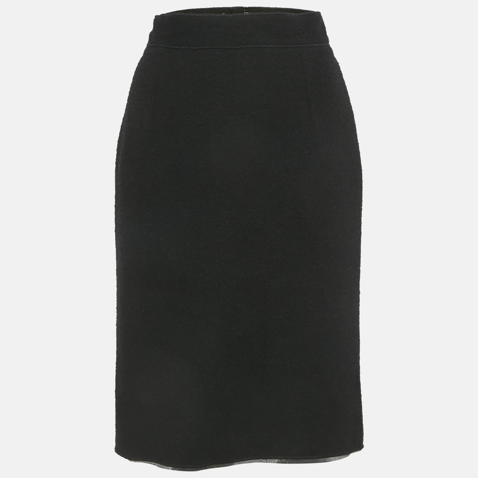 Pre Owned Oscar De La Renta Black Wool Blend Pencil Skirt M