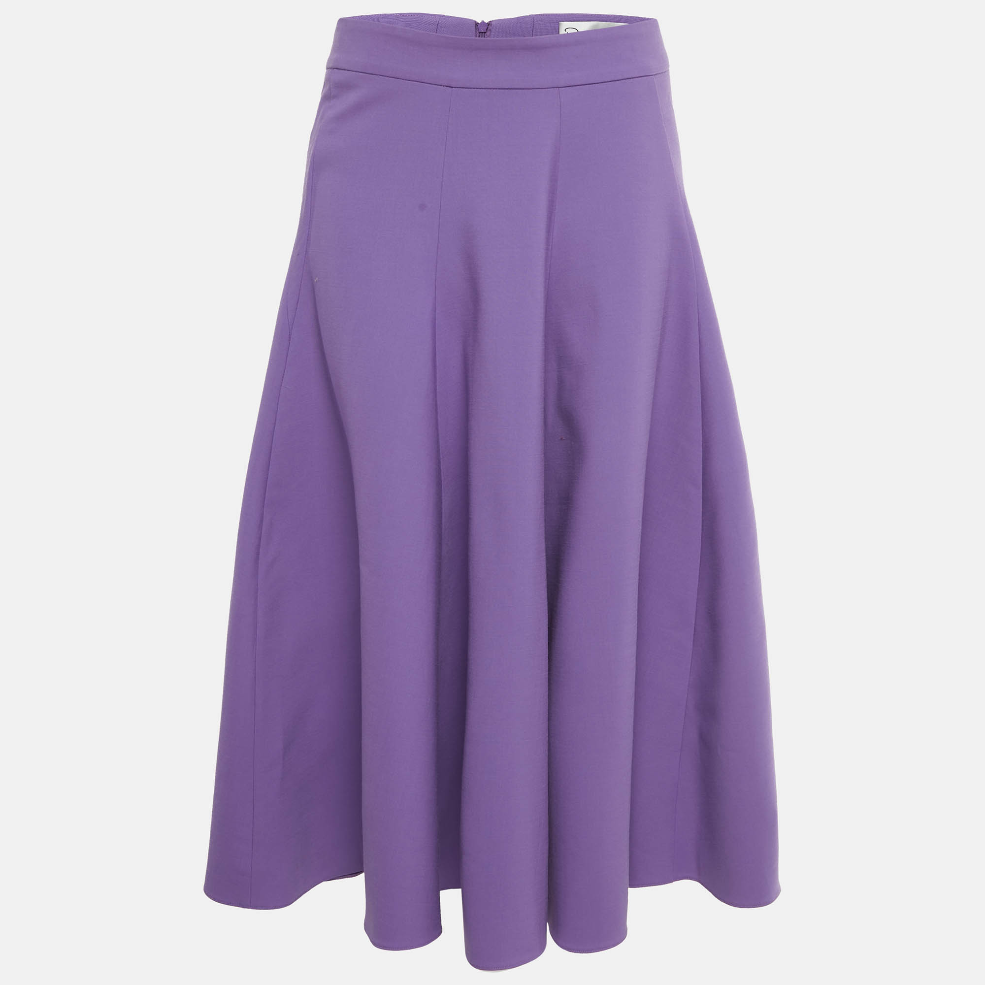 Pre Owned Oscar de la Renta Purple Wool Pleated Midi Skirt M