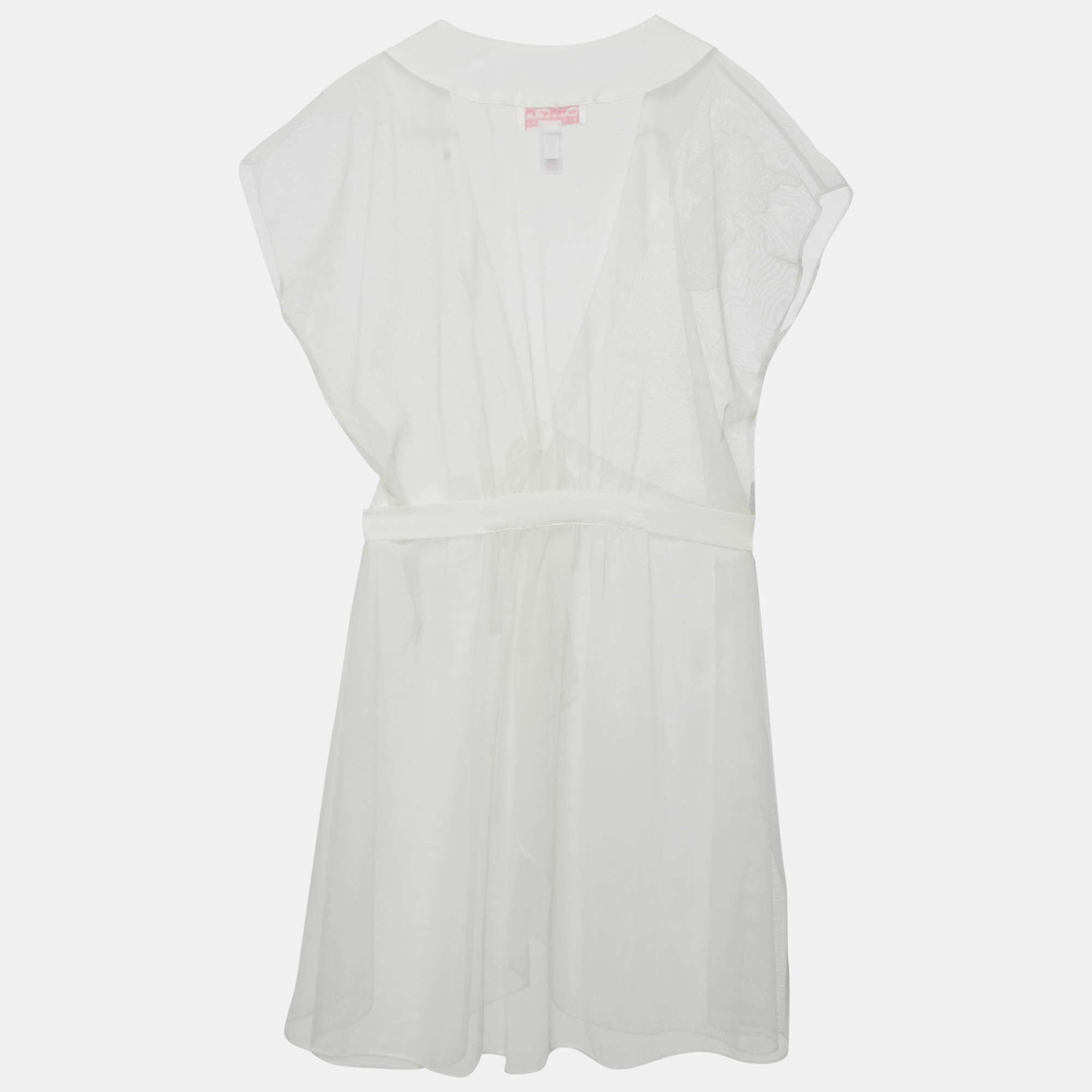 مملوكة مسبقًا Oscar de la Renta Pink Label White Tulle Belted Overlay Sheer Shrug L