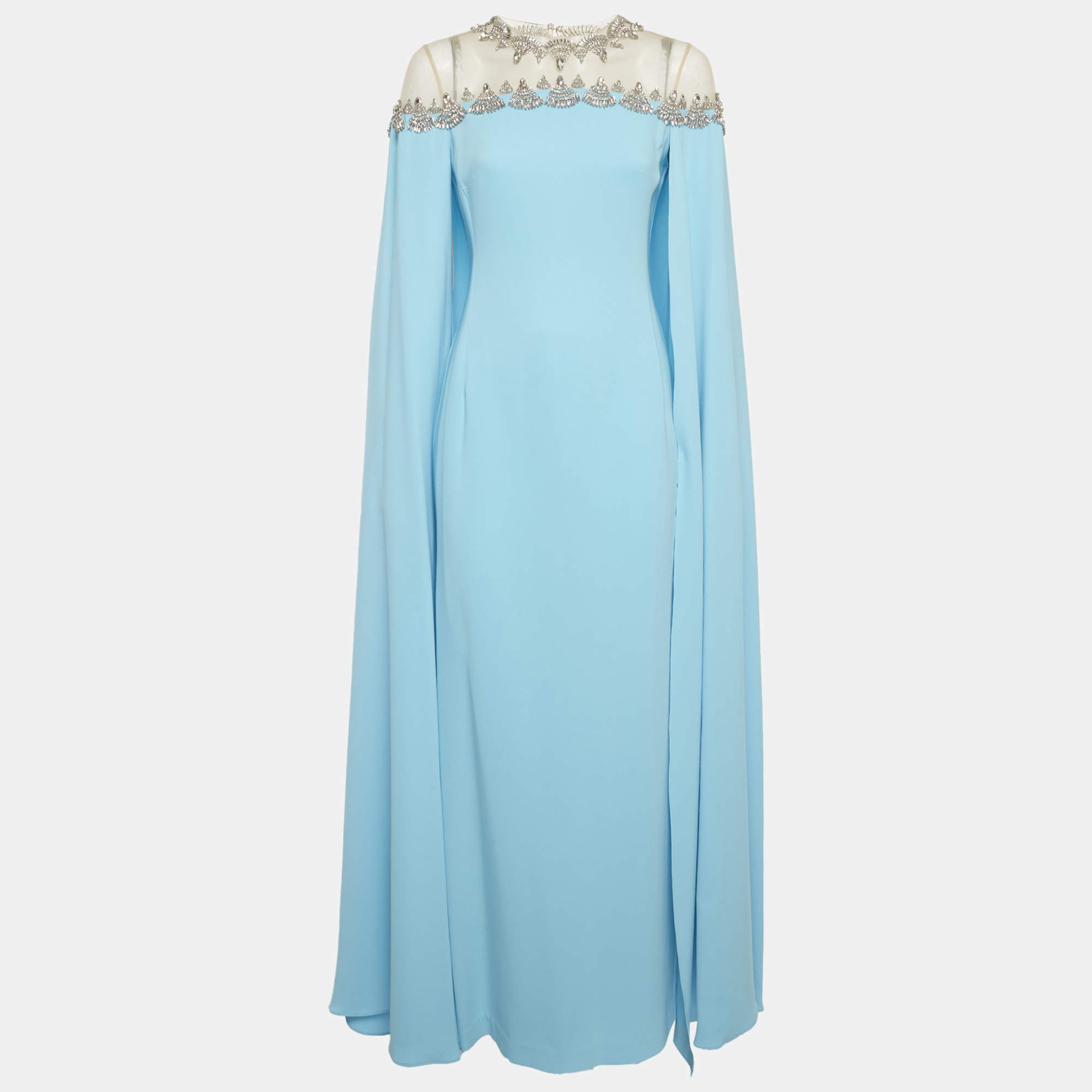 مملوكة مسبقًا فستان كاب حرير أوسكار دي لا رينتا أزرق تركواز مقاس صغير - إكس سمول