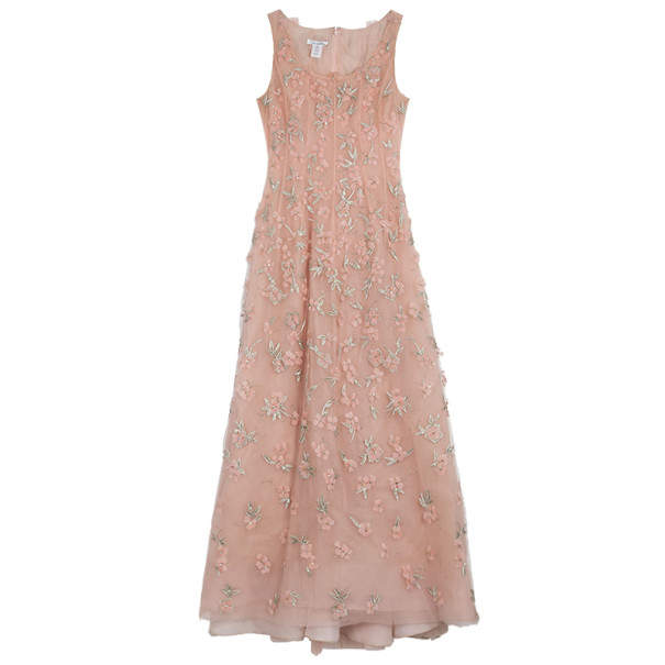 Pre Owned Oscar de la Renta Pink Floral Embellished Evening Gown Spring 2013 L