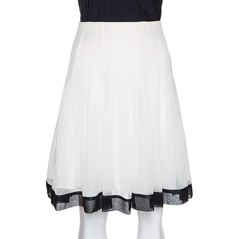 Oscar de la Renta Bicolor Chiffon Pleated A Line Skirt M