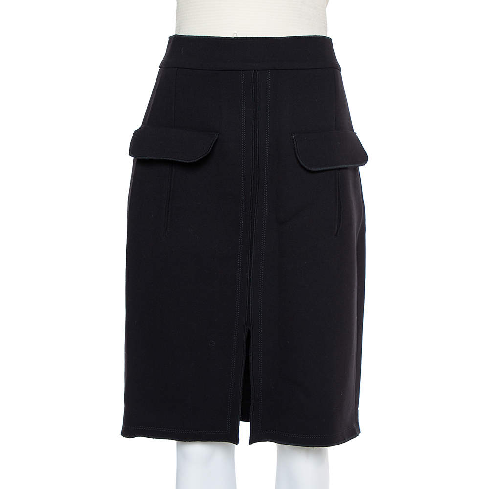 Pre Owned Oscar de la Renta Black Wool Paneled Short Skirt M