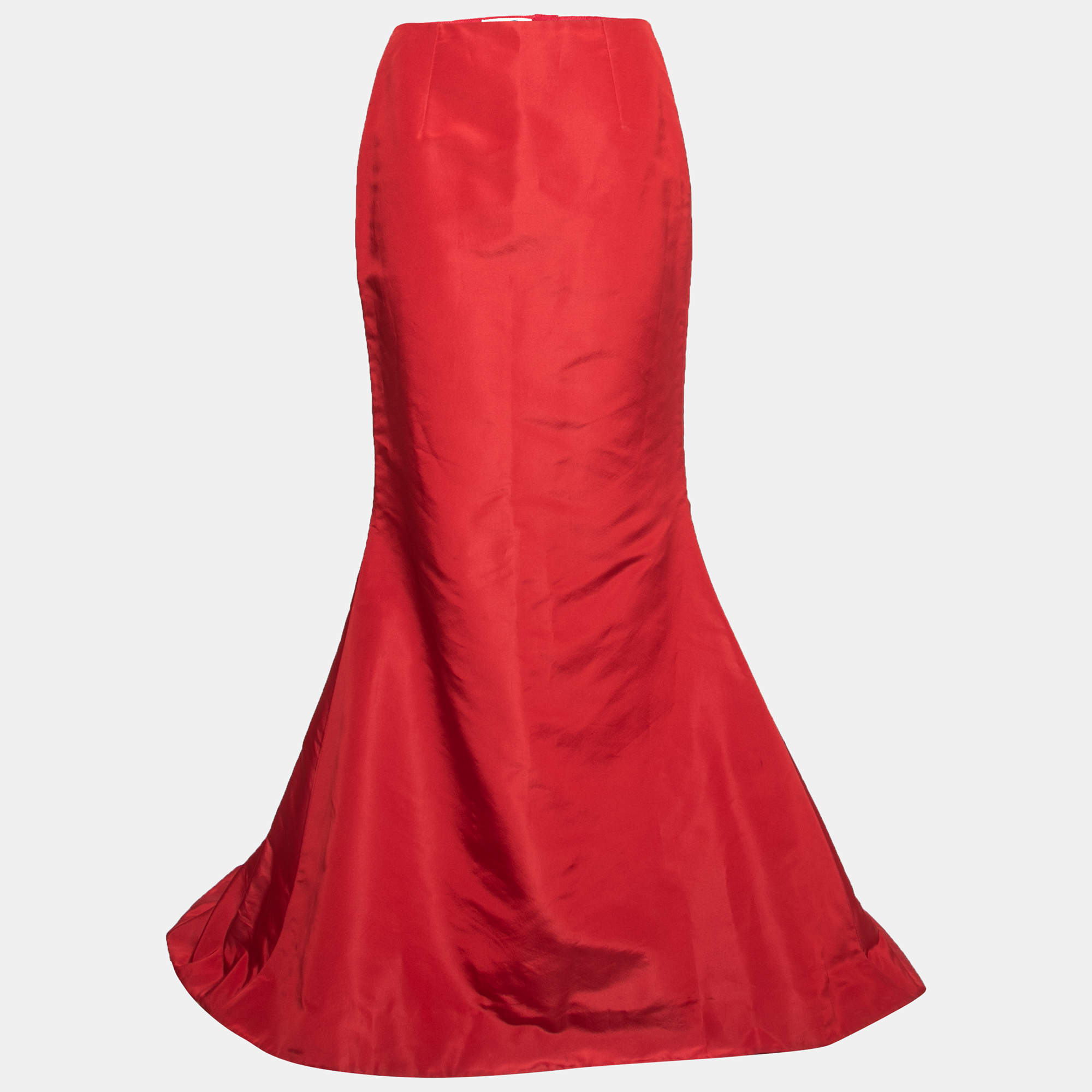 Oscar de la Renta Red Silk Faille Maxi Skirt M