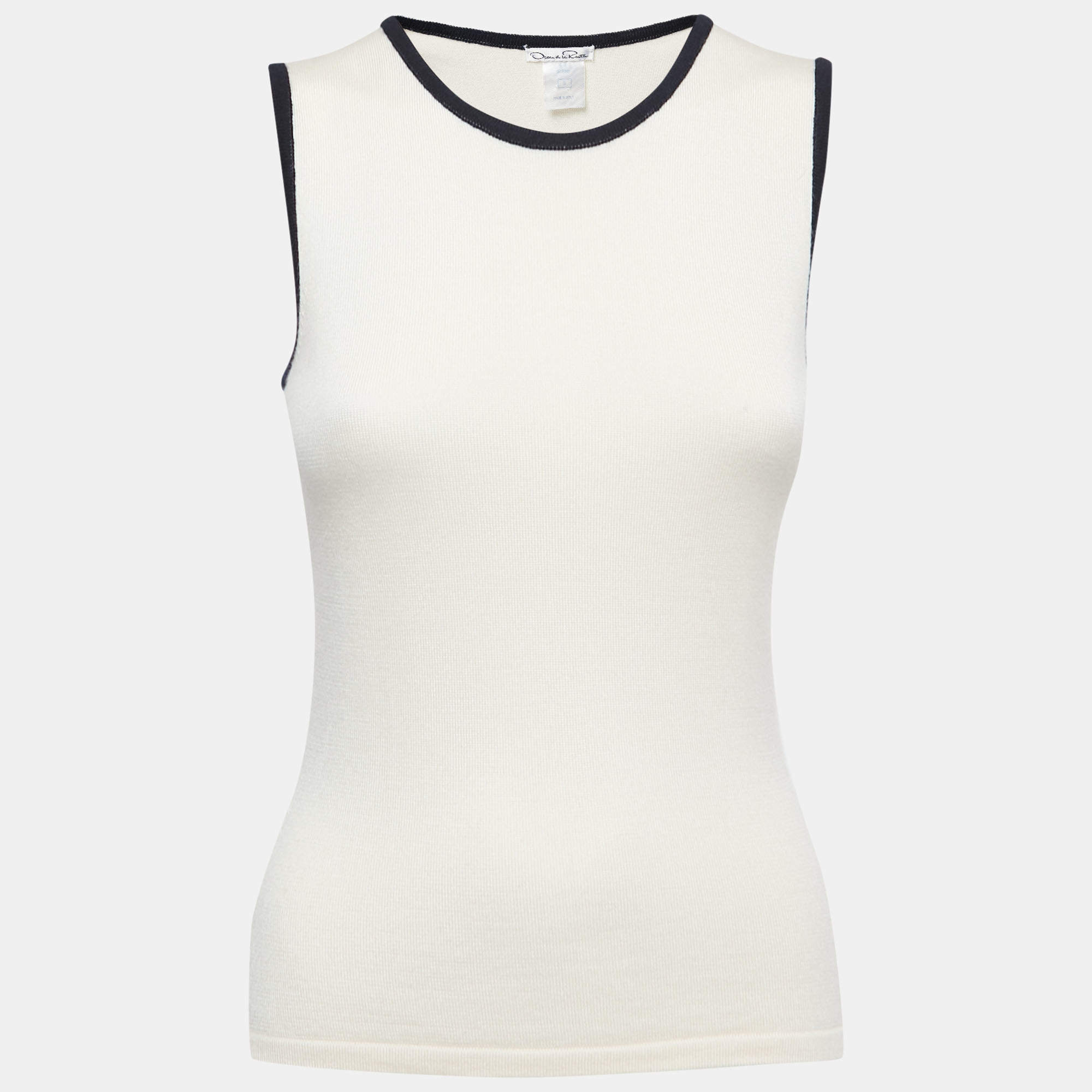 Pre Owned Oscar de la Renta Cream Cashmere & Silk Sleeveless Knit Top S