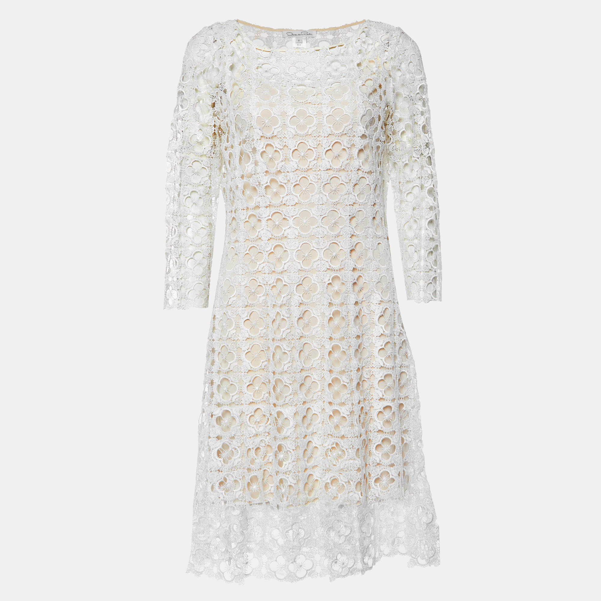 مملوكة مسبقًا Oscar de la Renta White Lace Midi Dress M