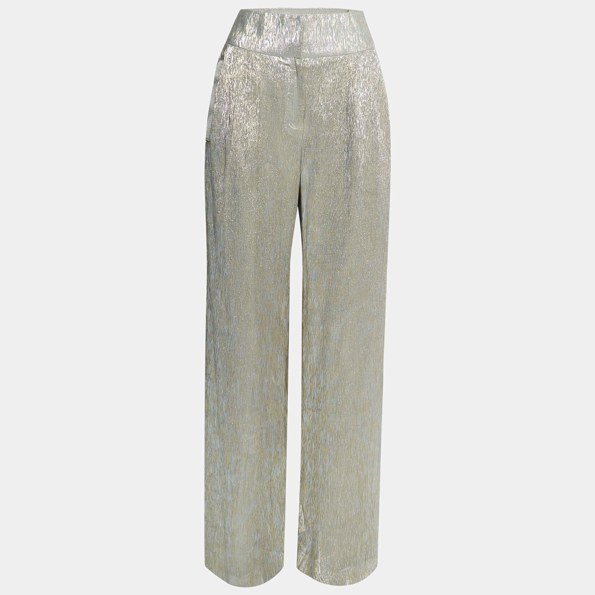 Pre Owned Oscar de la Renta Gold Lamé Wide Leg Pants M