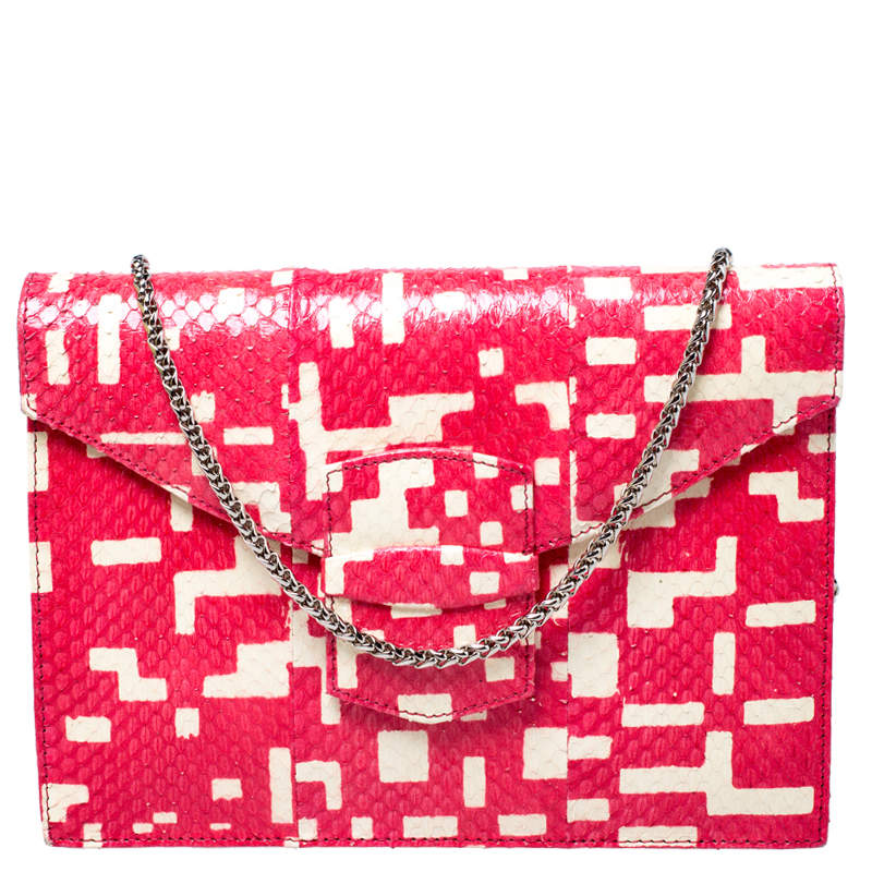 Pre Owned Oscar de la Renta Red Leather Flat Envelope Clutch