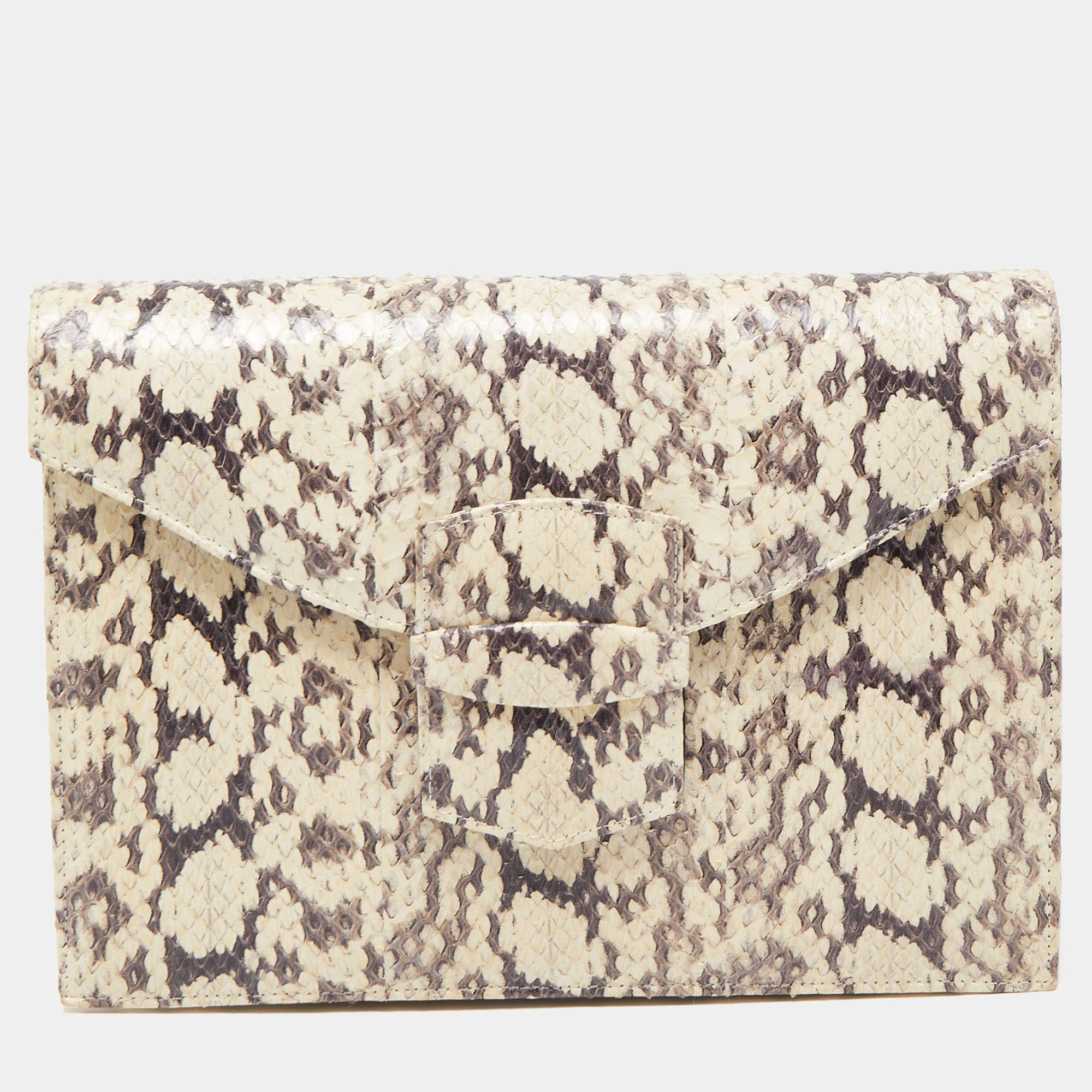 Pre Owned Oscar de la Renta Cream/Black Python Grafton Clutch