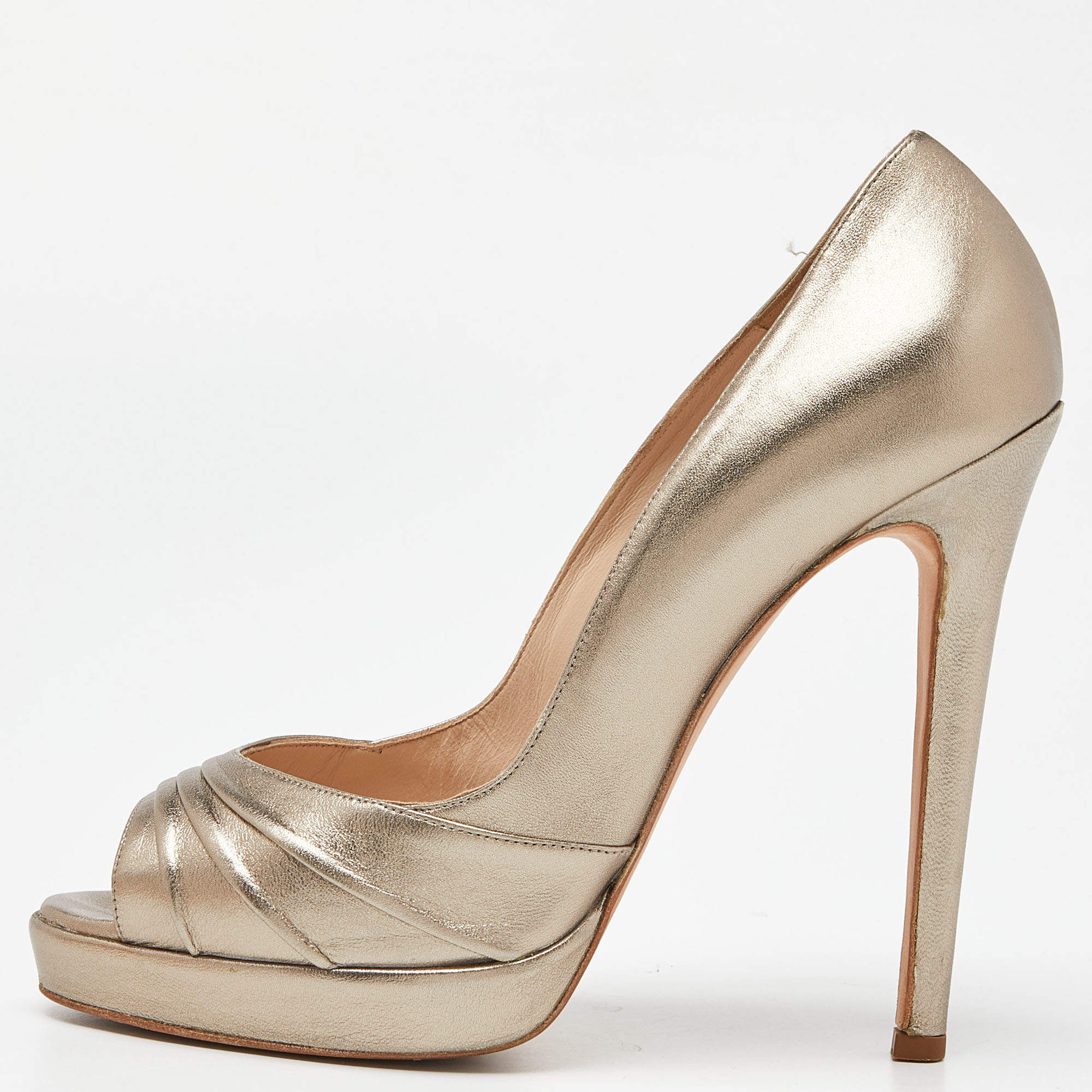 Oscar de la Renta Metallic Gold Leather Peep Toe Platform Pumps Size 40