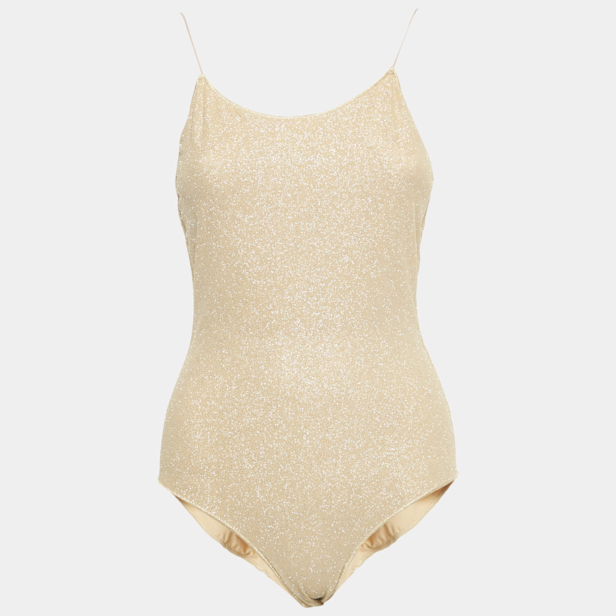 Pre Owned Oséree Beige Lurex Jersey Scoop Neck Swimsuit M