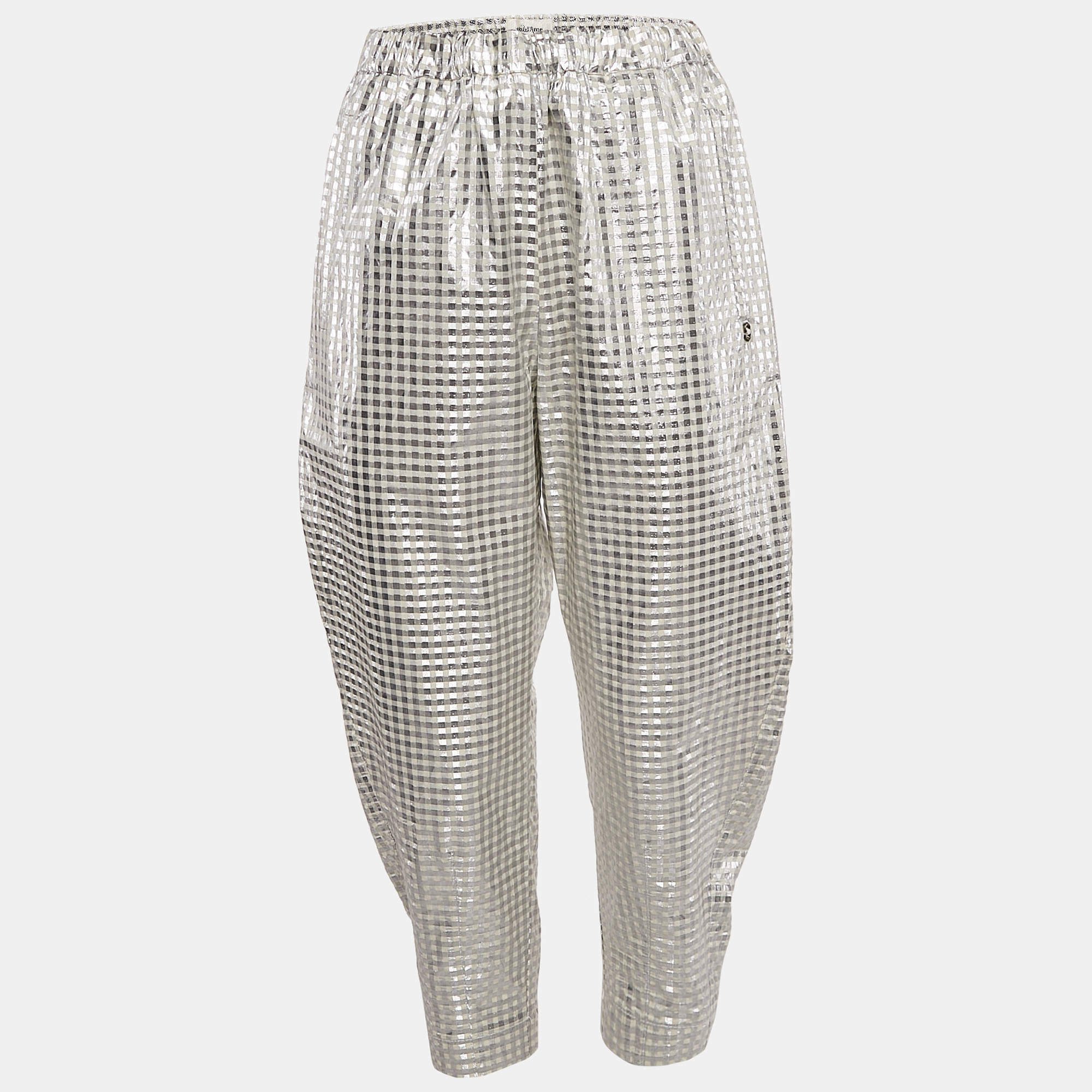 Ottodame Silver Lurex and Cotton Blend Gingham Trousers S