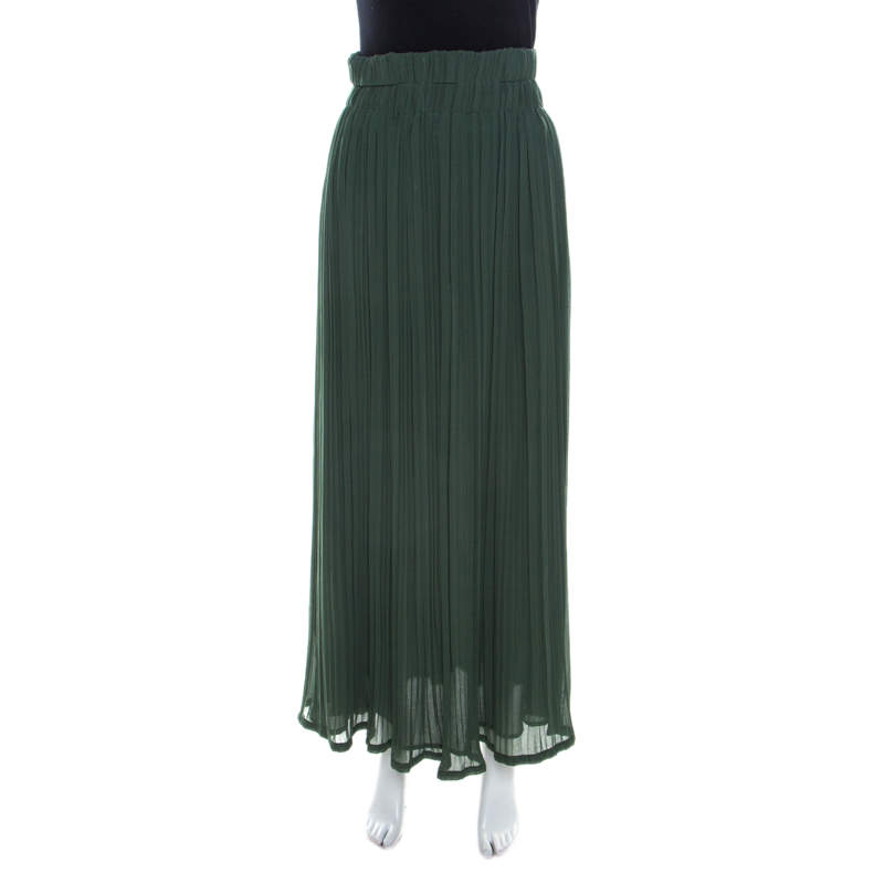 P.A.R.O.S.H. Pine Green Plisse Crepe Elasticized Waist Maxi Skirt XS