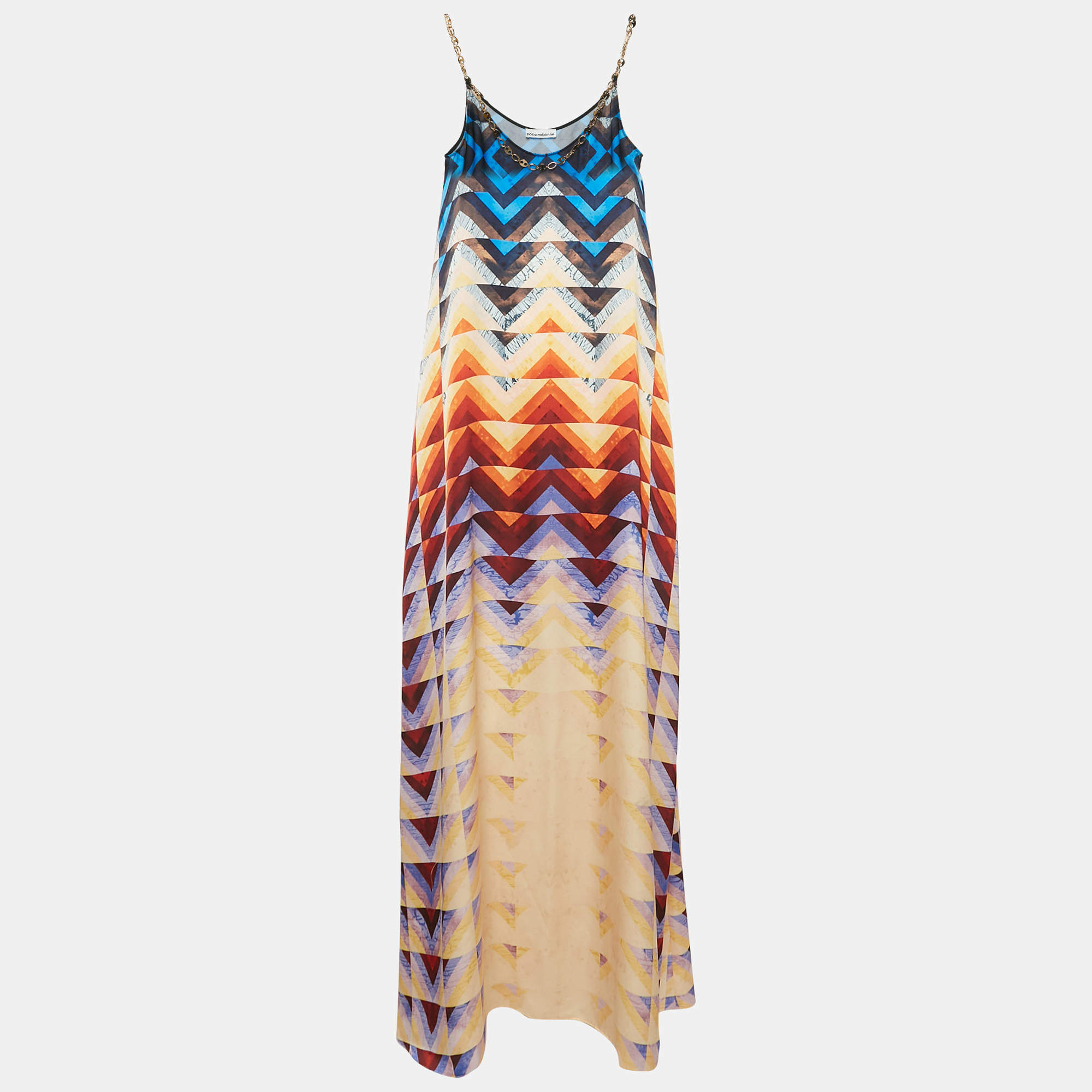 Paco Rabanne Multicolor Abstract Print Satin Chain Strap Maxi Dress S
