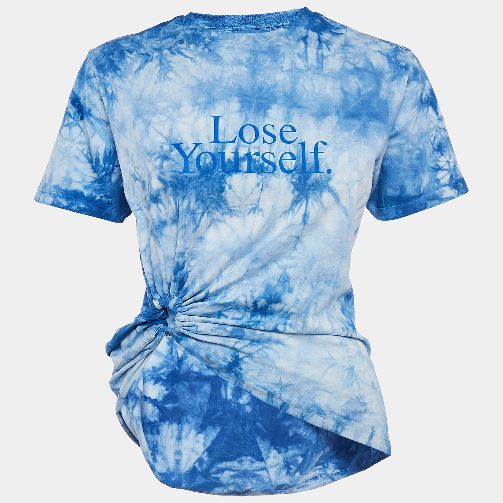 Paco Rabanne Blue Tie-Dye Print Cotton Asymmetric T-Shirt S