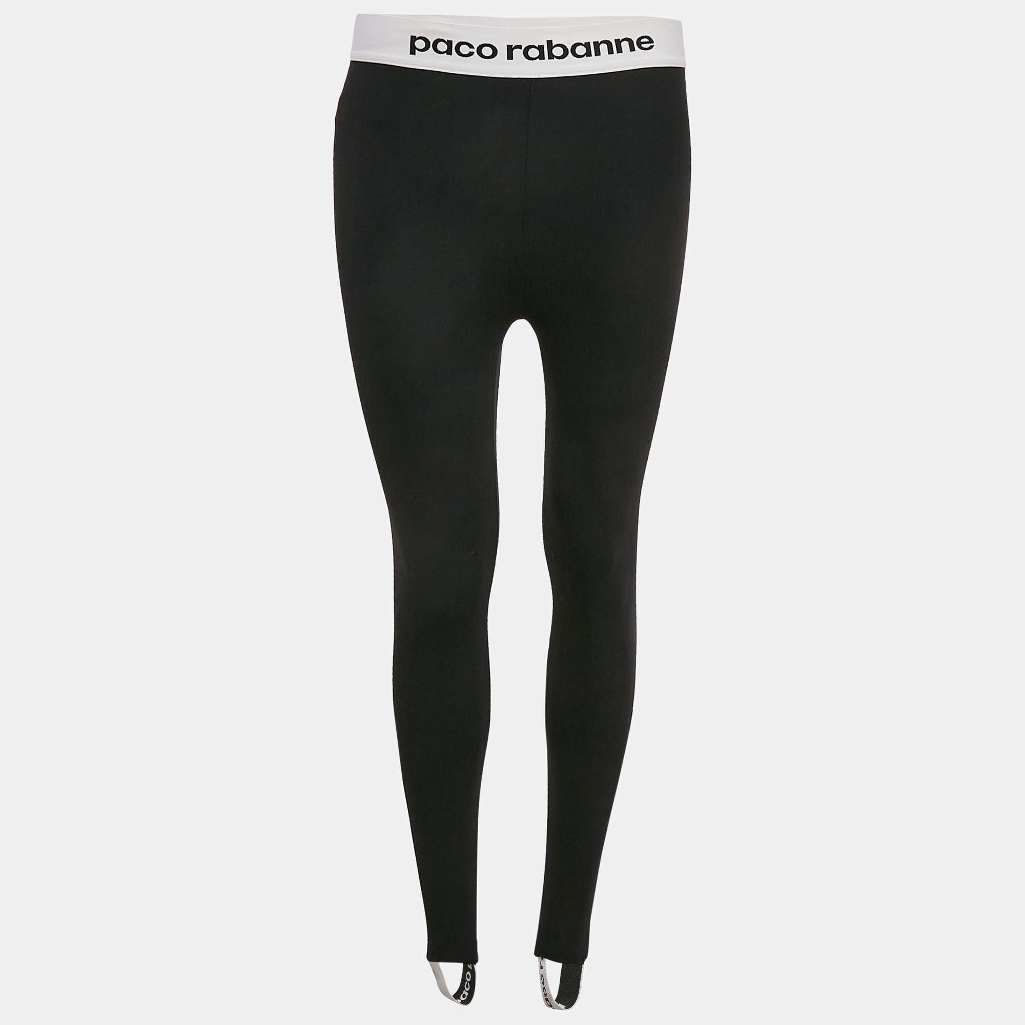 Paco Rabanne Black Logo Print Band Stir-Up Leggings S