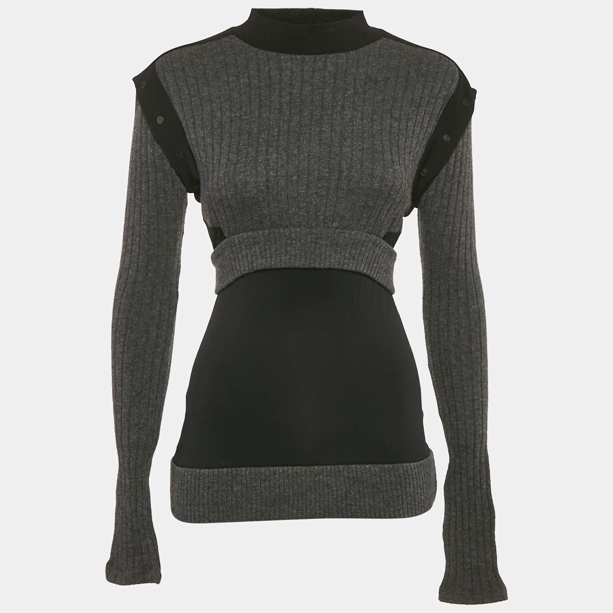 Paco Rabanne Grey/Black Wool Detachable Sleeve Jumper S
