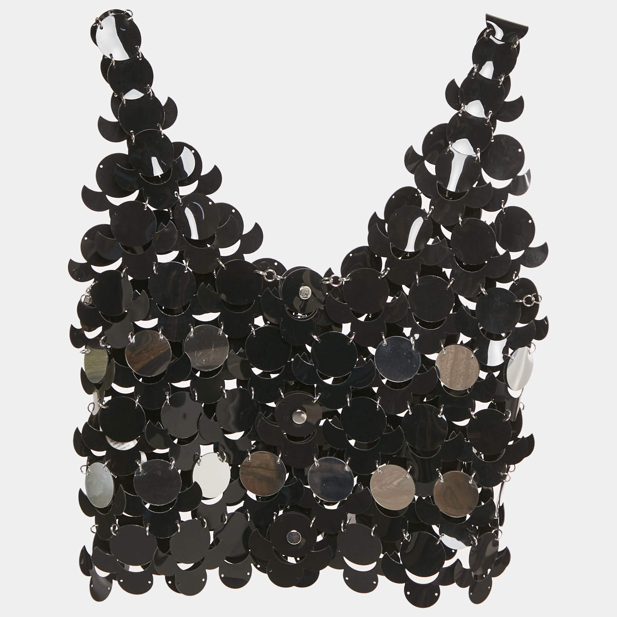 Paco Rabanne Black Synthetic Sequin Sheer Crop Top S