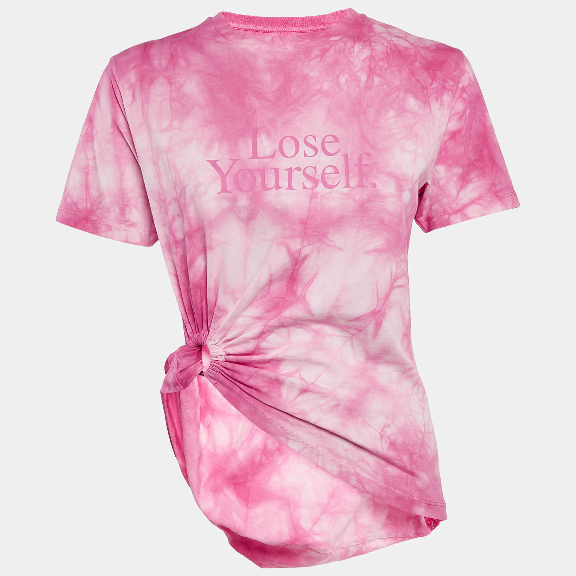 Paco Rabanne Pink Tie-Dye Cotton Asymmetric T-Shirt S
