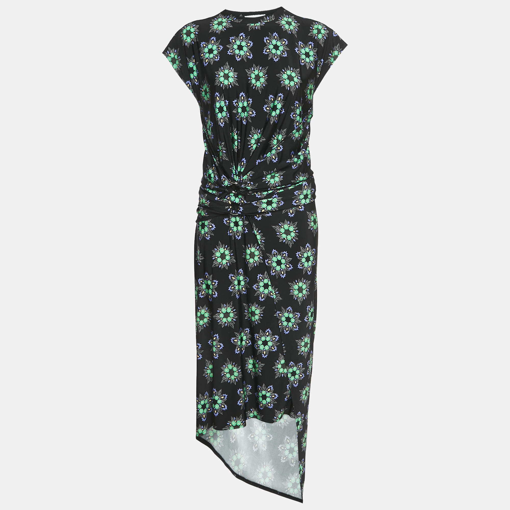 Paco Rabanne Black Floral Print Jersey Skirt and Top Set M
