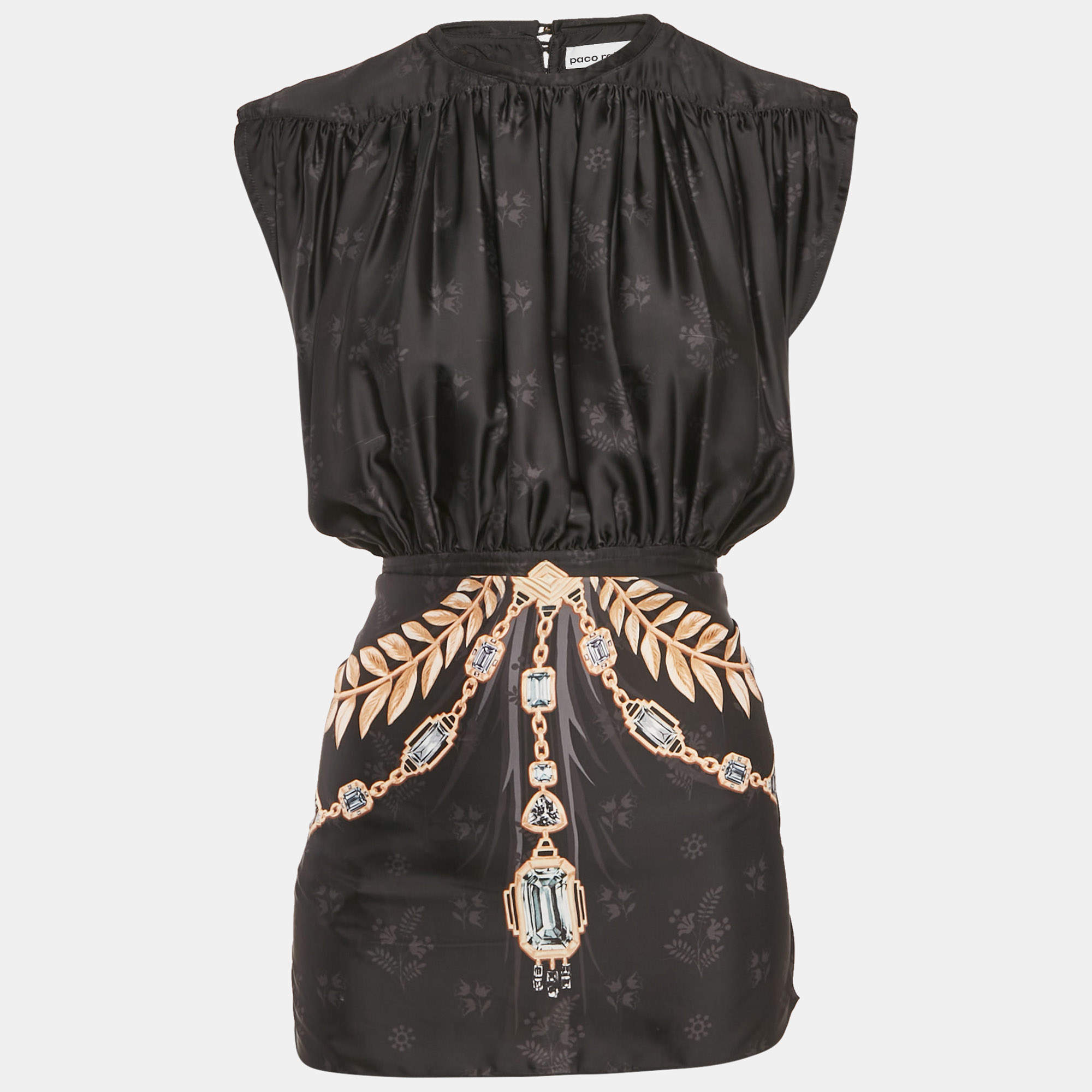 Pre Owned Paco Rabanne Black Printed Satin Tie-Back Top M