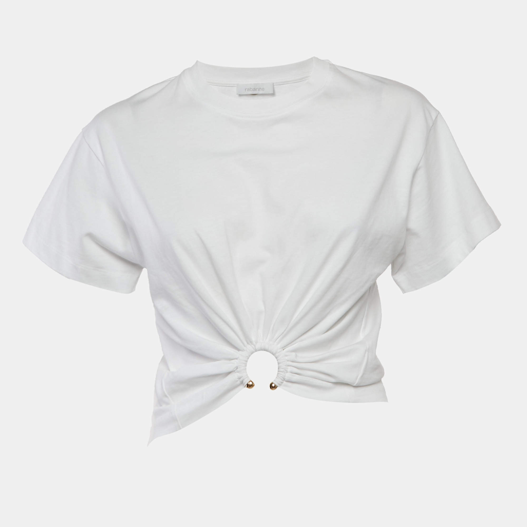 Pre Owned Paco Rabanne White Cotton Knit Ring Detail Top XS