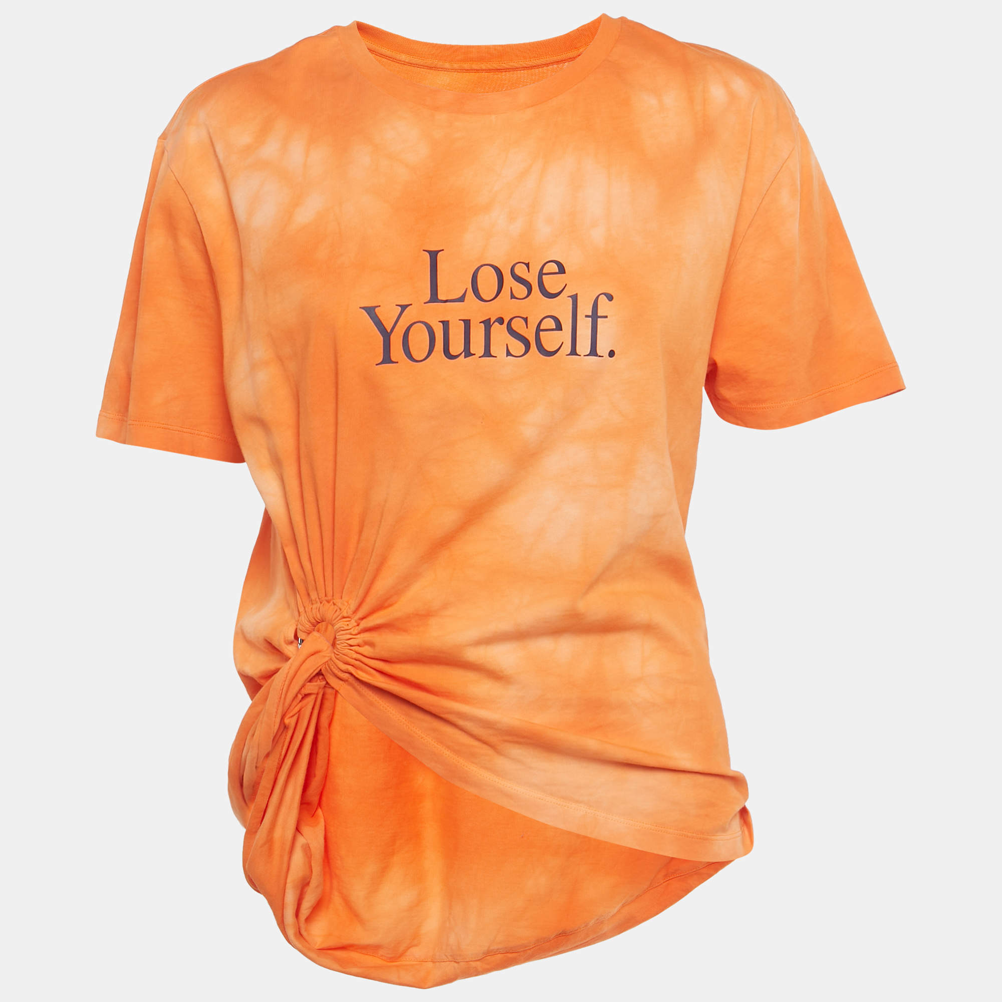 Pre Owned Paco Rabannex Peter Saville Orange Printed Tie & Dye Knotted Cotton T-Shirt XL