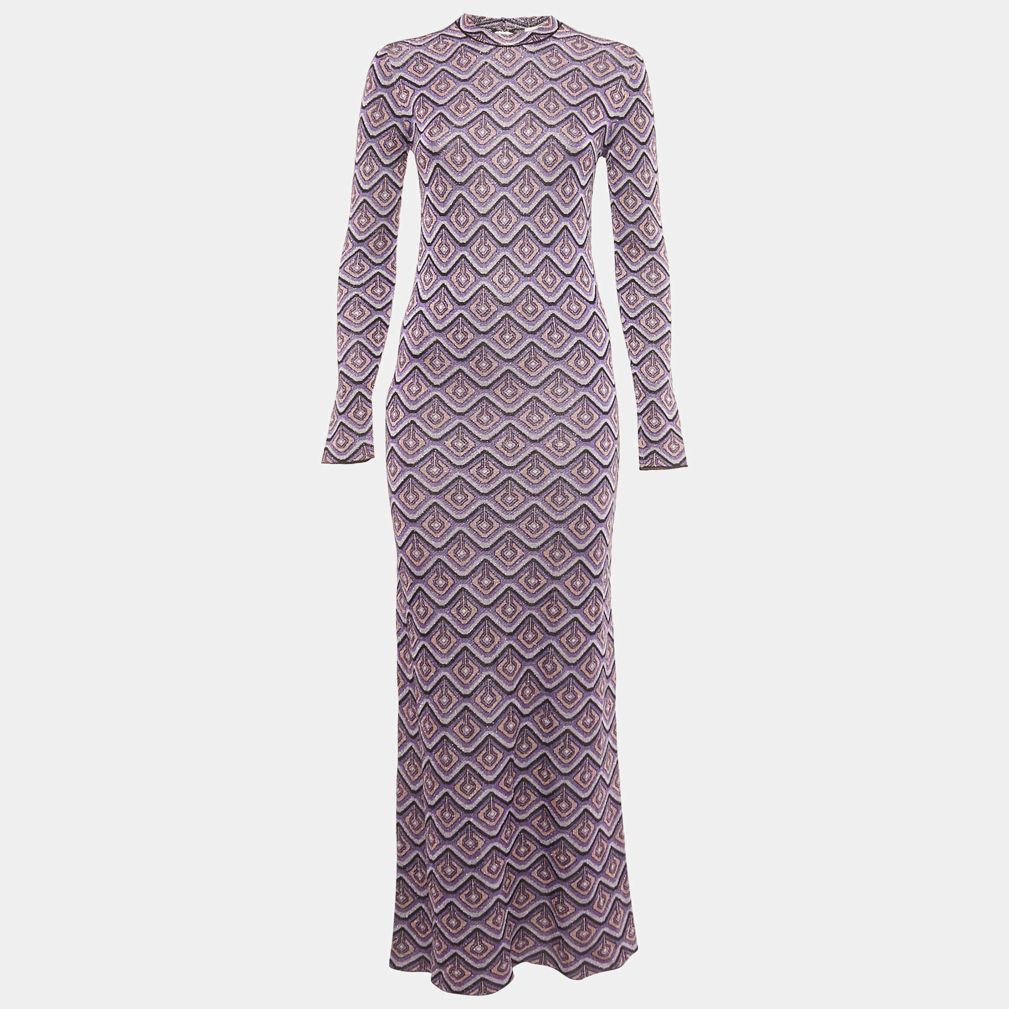 مملوكة مسبقًا فستان باكو رابان طويل محاك بنقشة جاكار لوريكس بنفسجي صغير