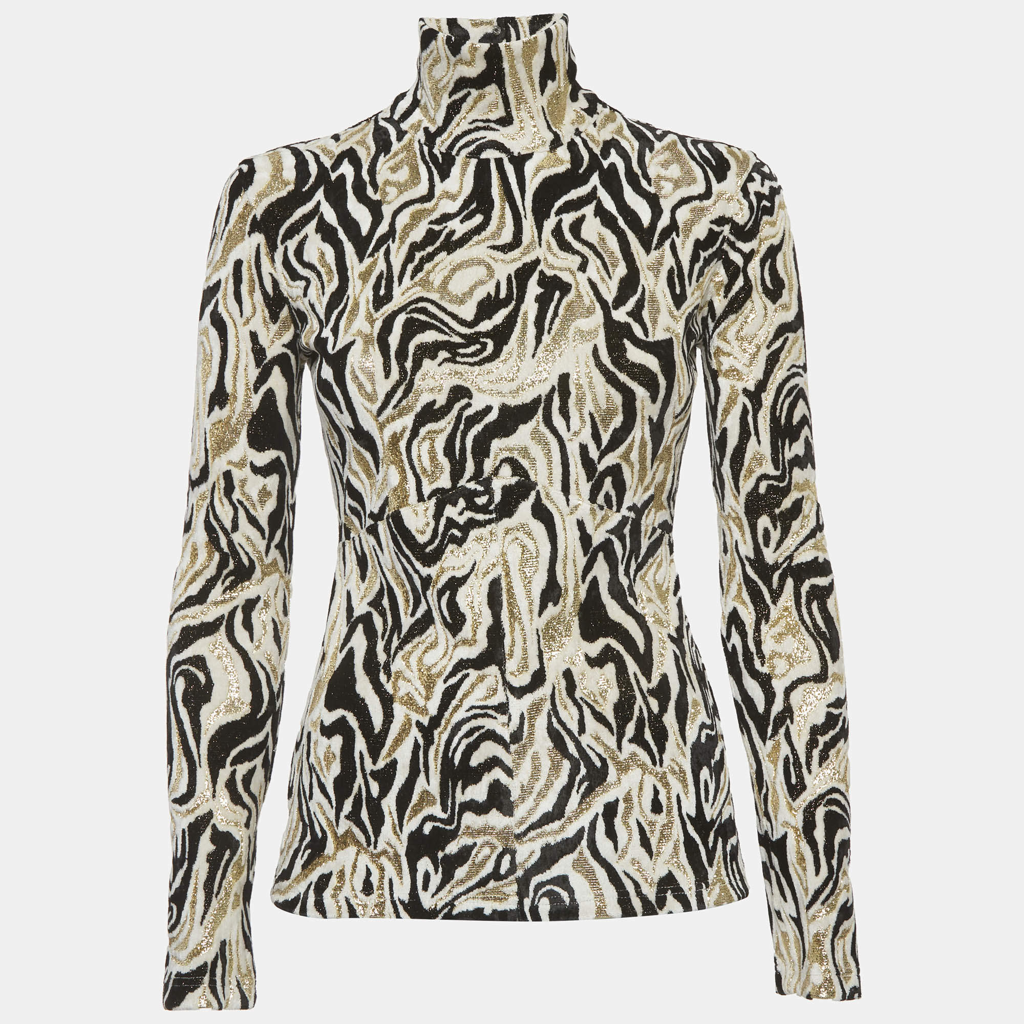 Pre Owned بلوزة باكو رابان فيلفيت أبيض/أسود برقبة عالية مقاس صغير